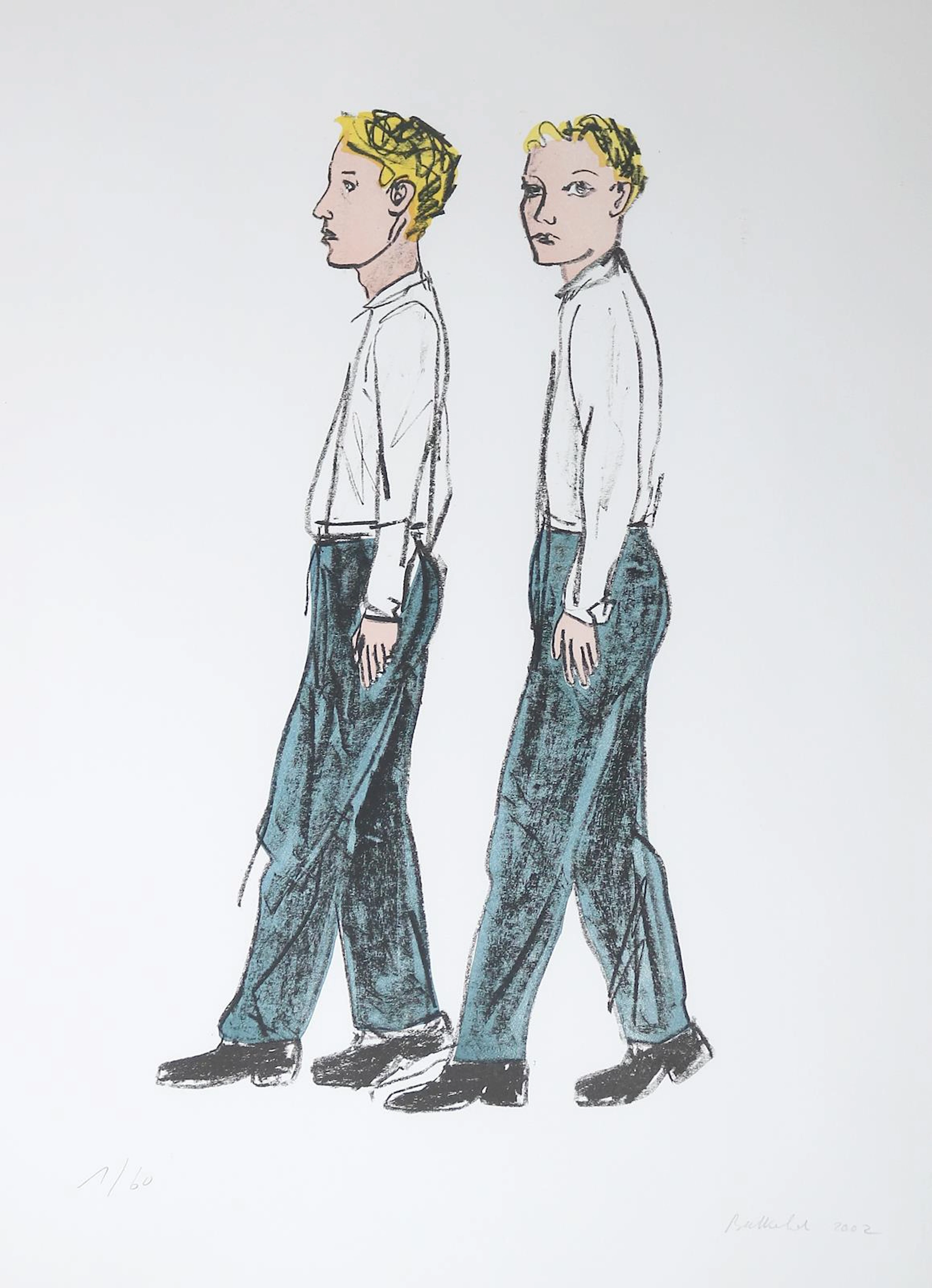 Balkenhol, Stephan (1957 Fritzlar). Zwei gehende Männer. Farblithographie