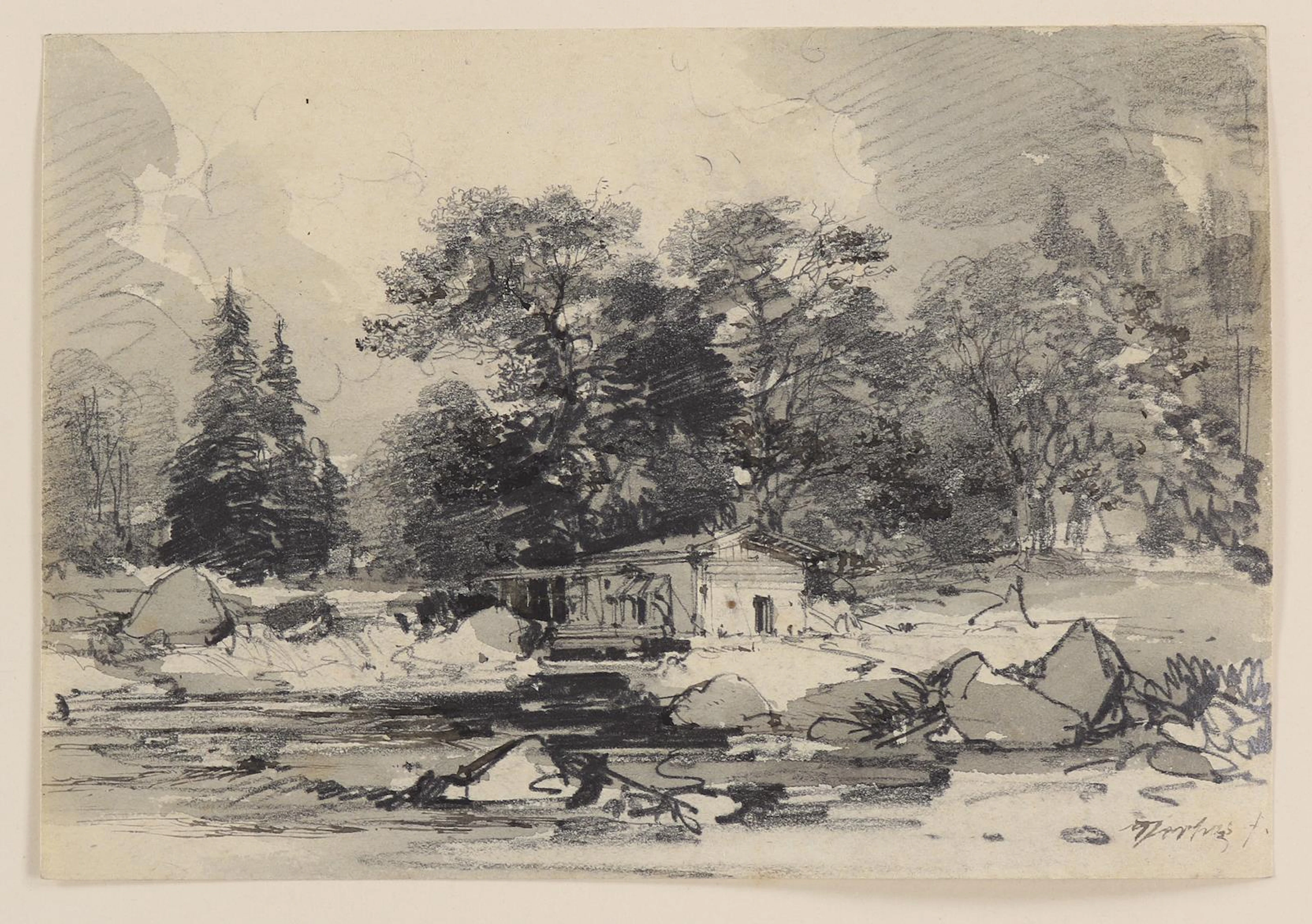 Verhas, Jan Frans (1834 Dendermonde - Brüssel 1896). Eine Hütte am
