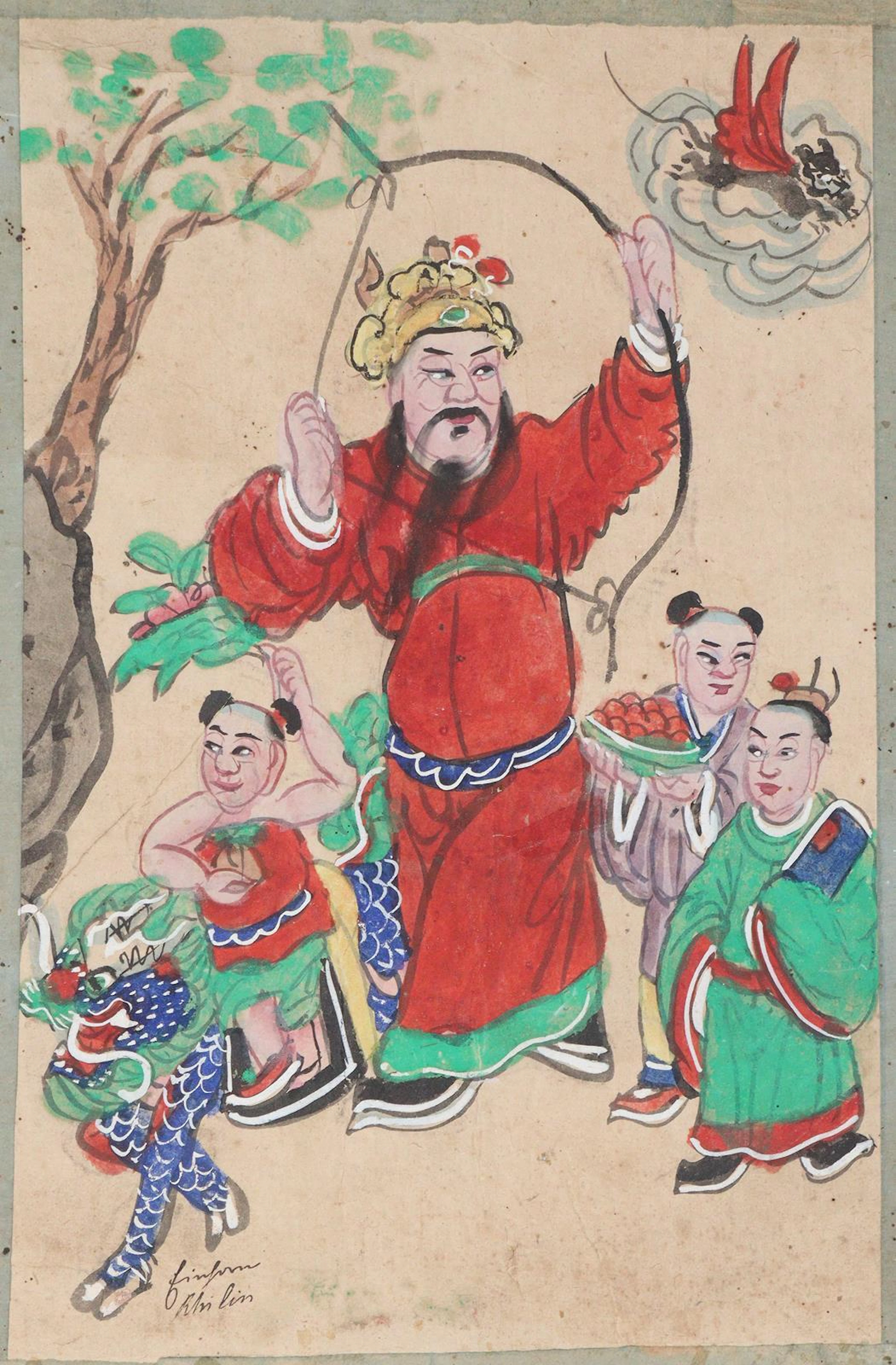 Zhang Xian schießt auf einen Himmelshund. Aquarell