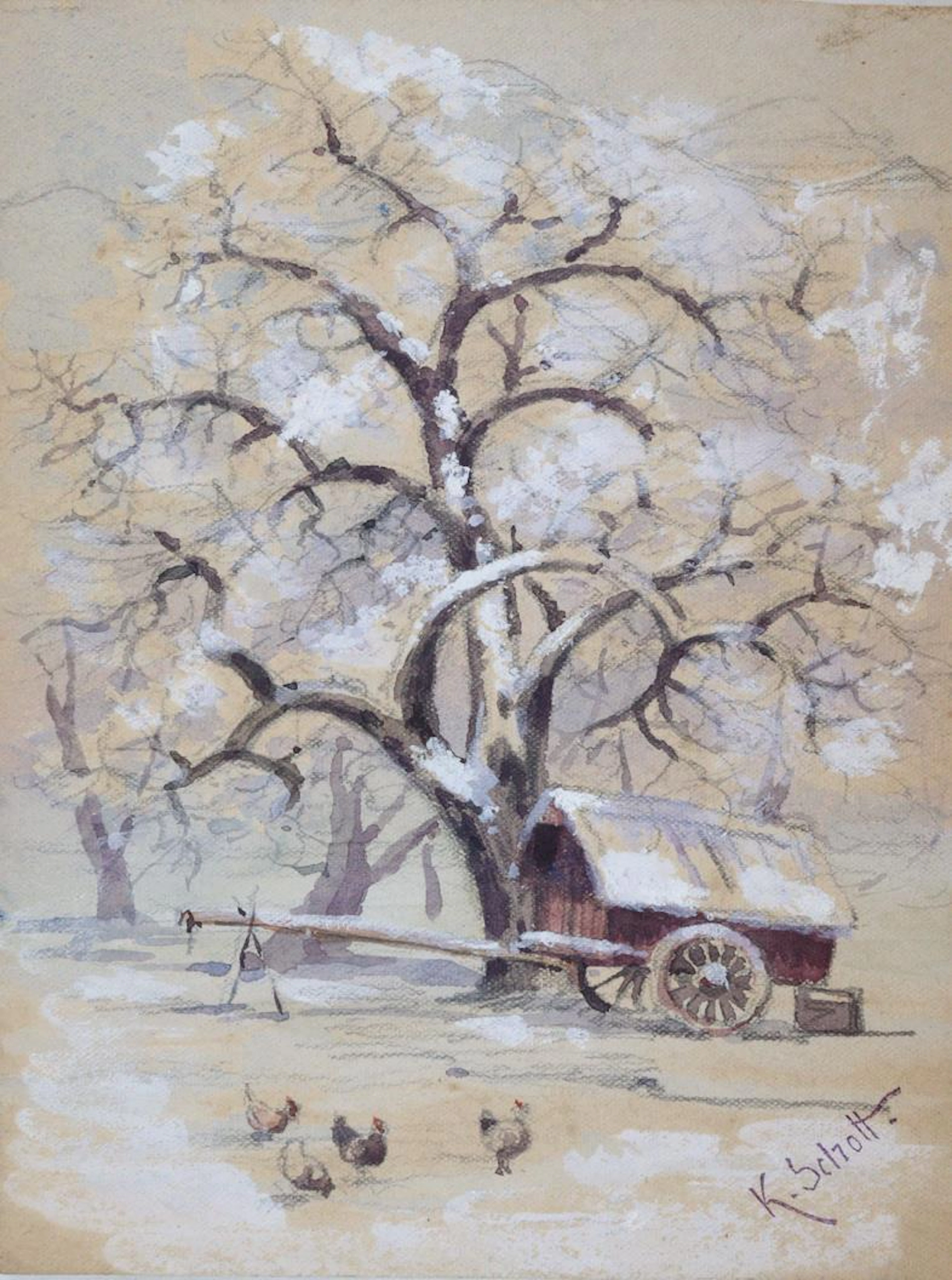 Schott, Karl Albert von (1840 Stuttgart 1911). Winterlandschaft. Aquarell