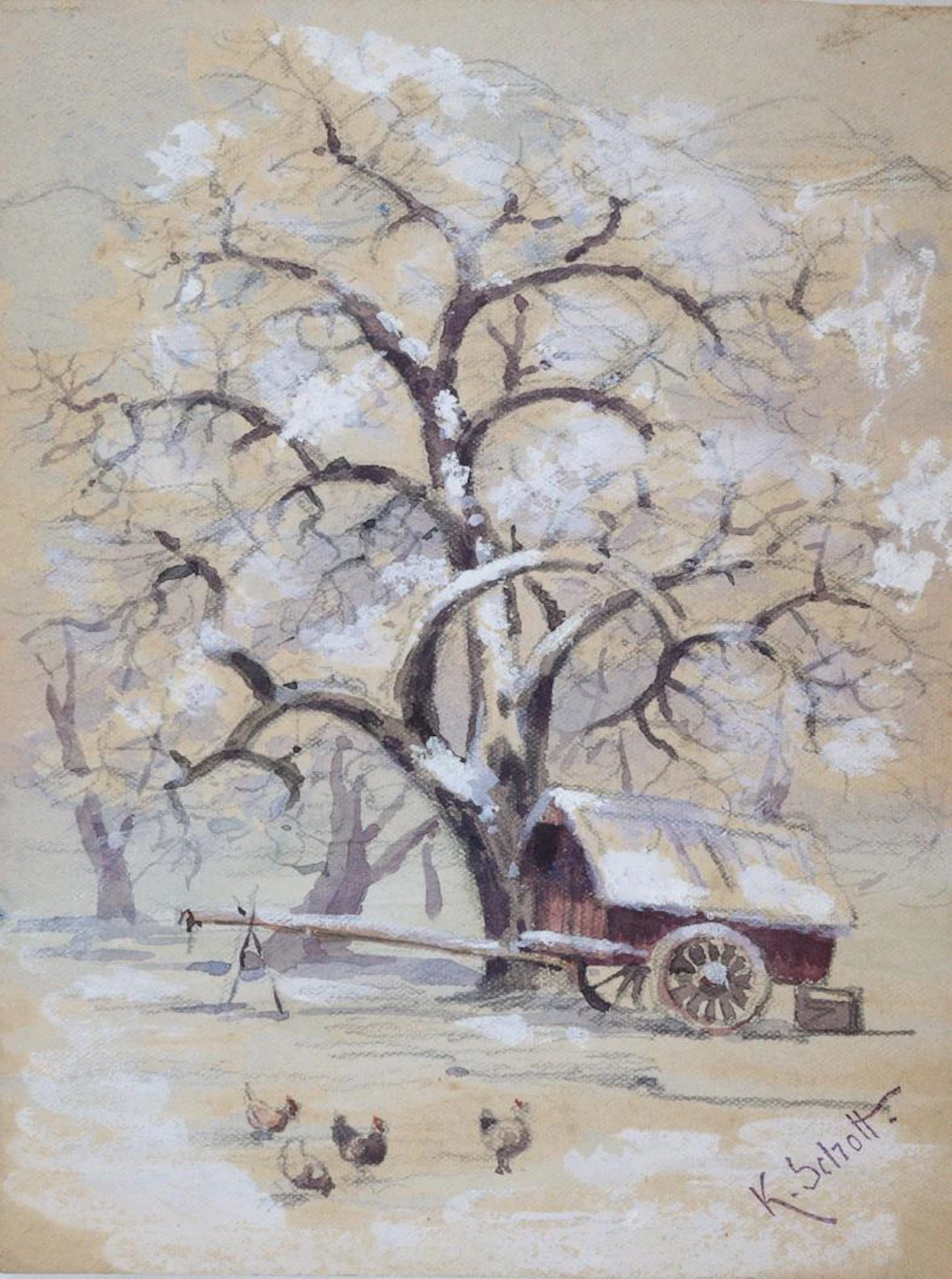 Schott, Karl Albert von (1840 Stuttgart 1911). Winterlandschaft. Aquarell