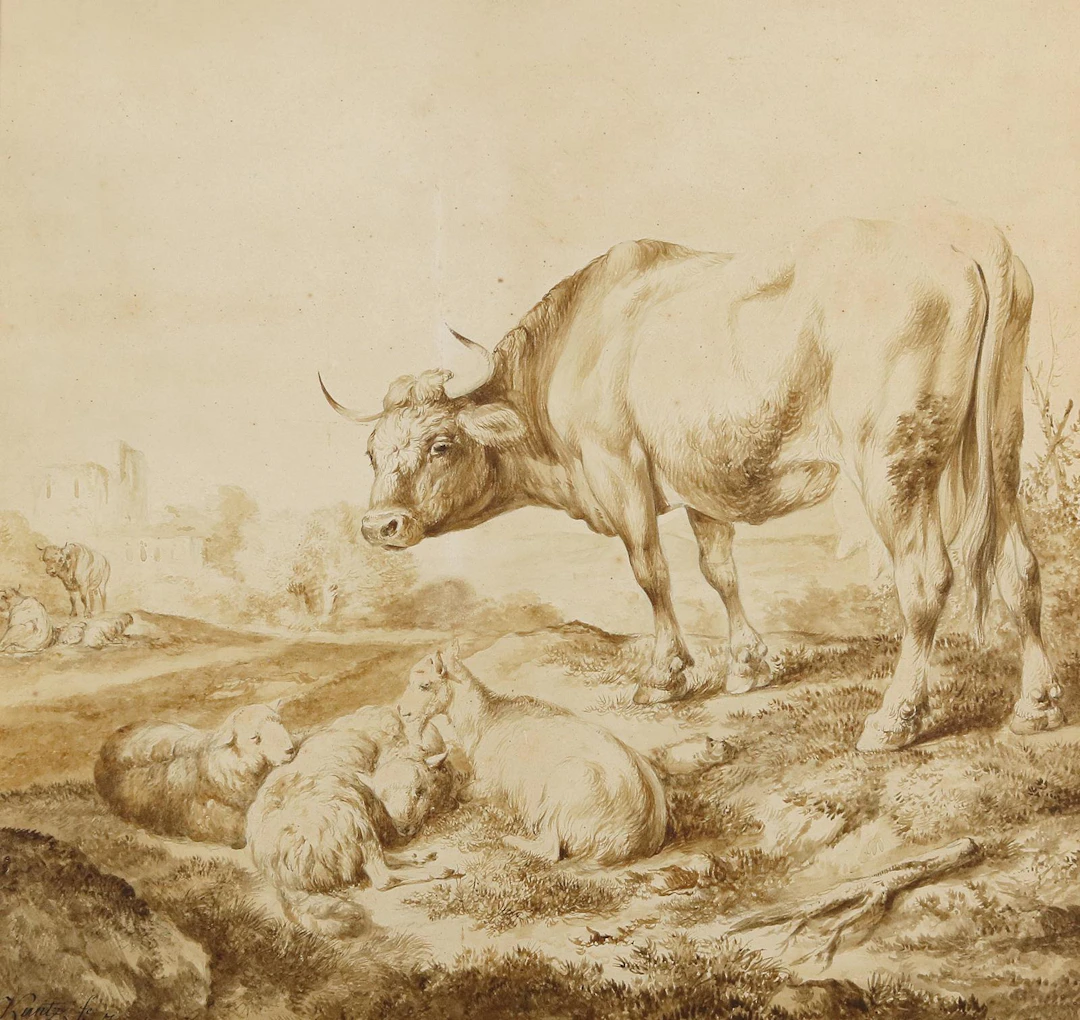 Kunzt, Karl (1770 Mannheim - Karlsruhe 1830). Kühe und Scharfe vor