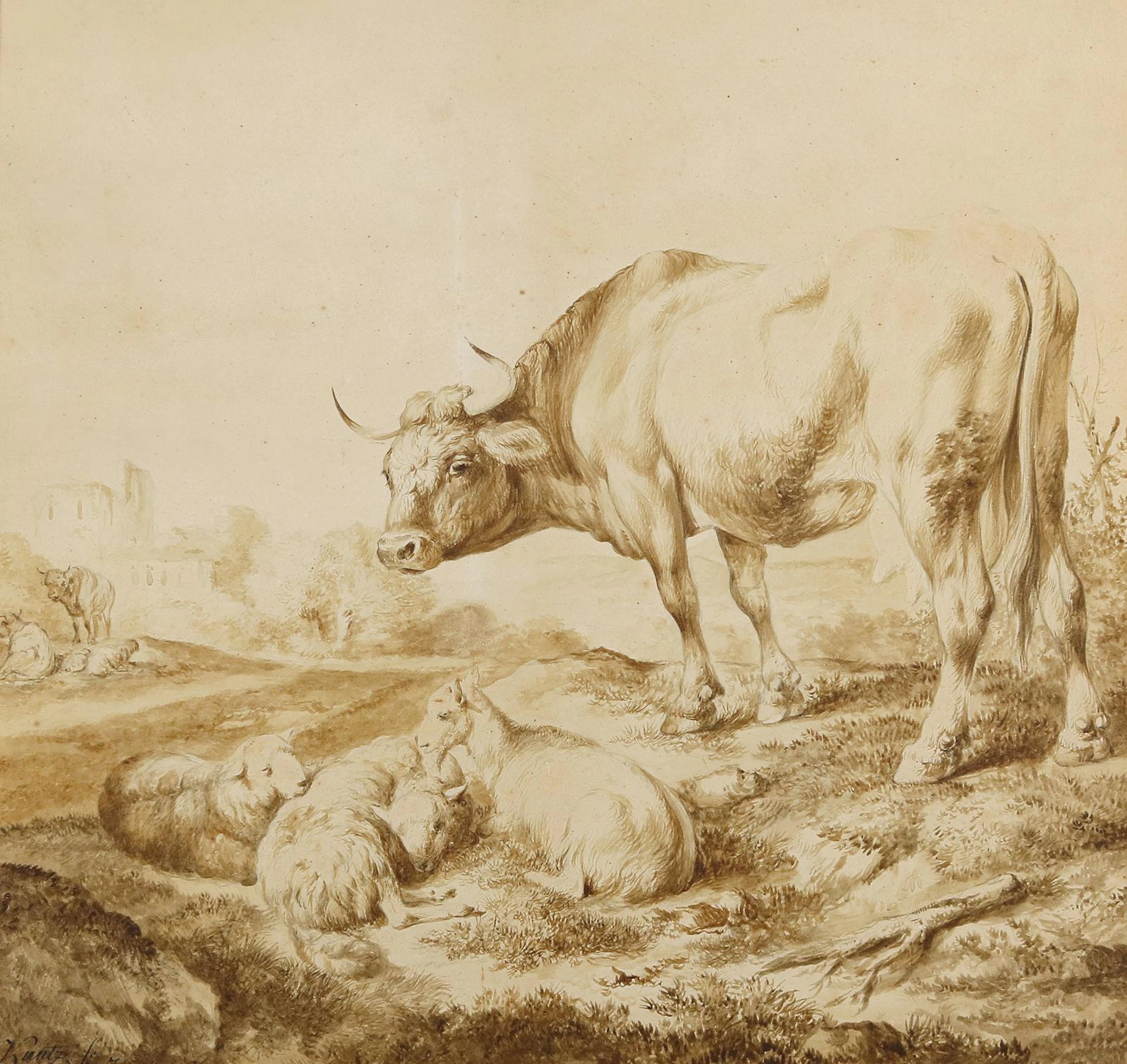 Kunzt, Karl (1770 Mannheim - Karlsruhe 1830). Kühe und Scharfe vor