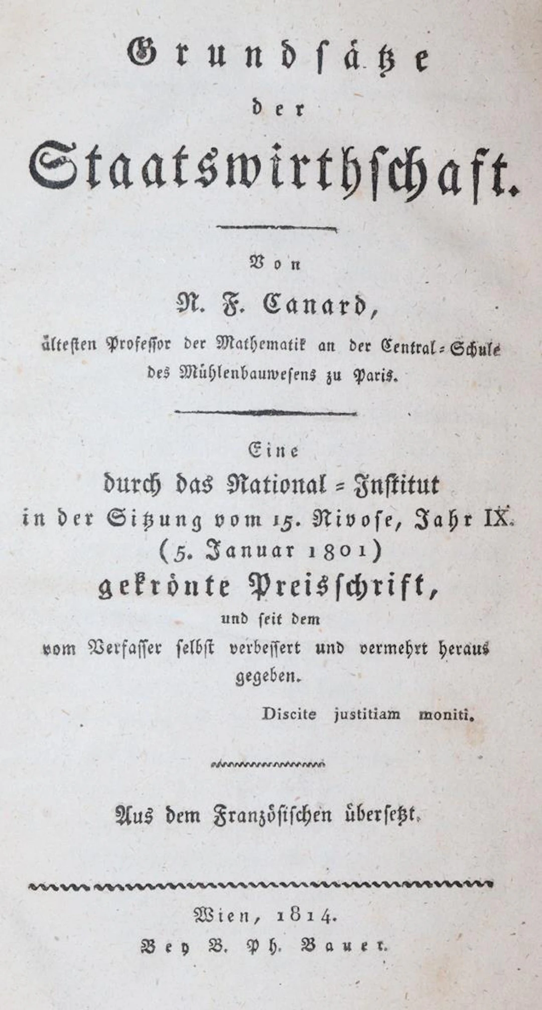Canard,N.F. Grundsätze der Staatswirthschaft. Wien