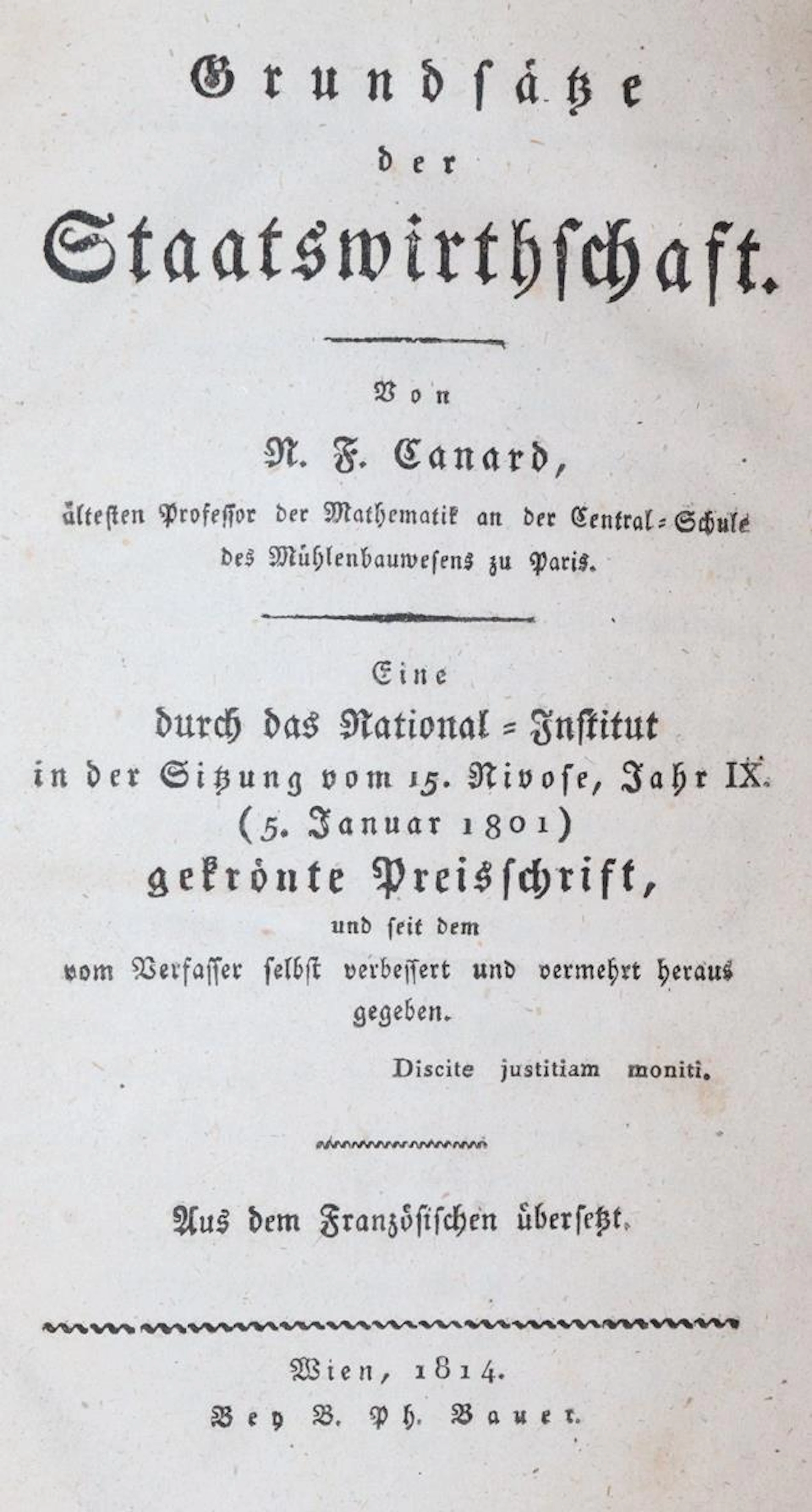 Canard,N.F. Grundsätze der Staatswirthschaft. Wien