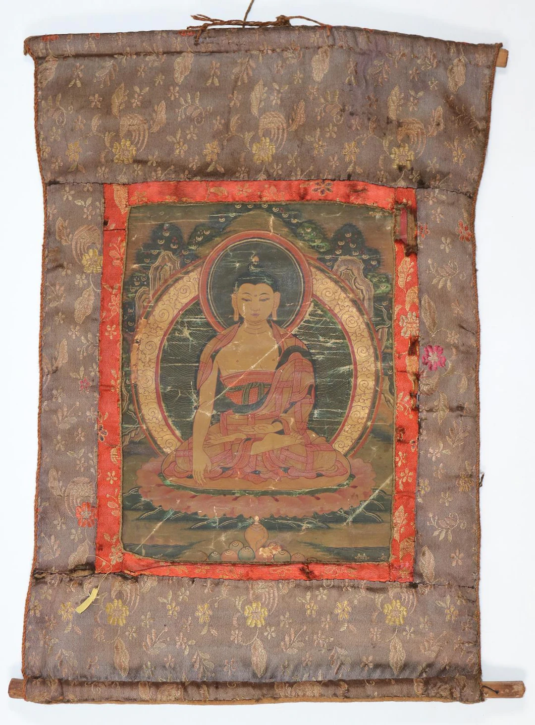 Thangka Buddha Shakyamuni. Antikes Bild mit dem Meditationsbuddha.