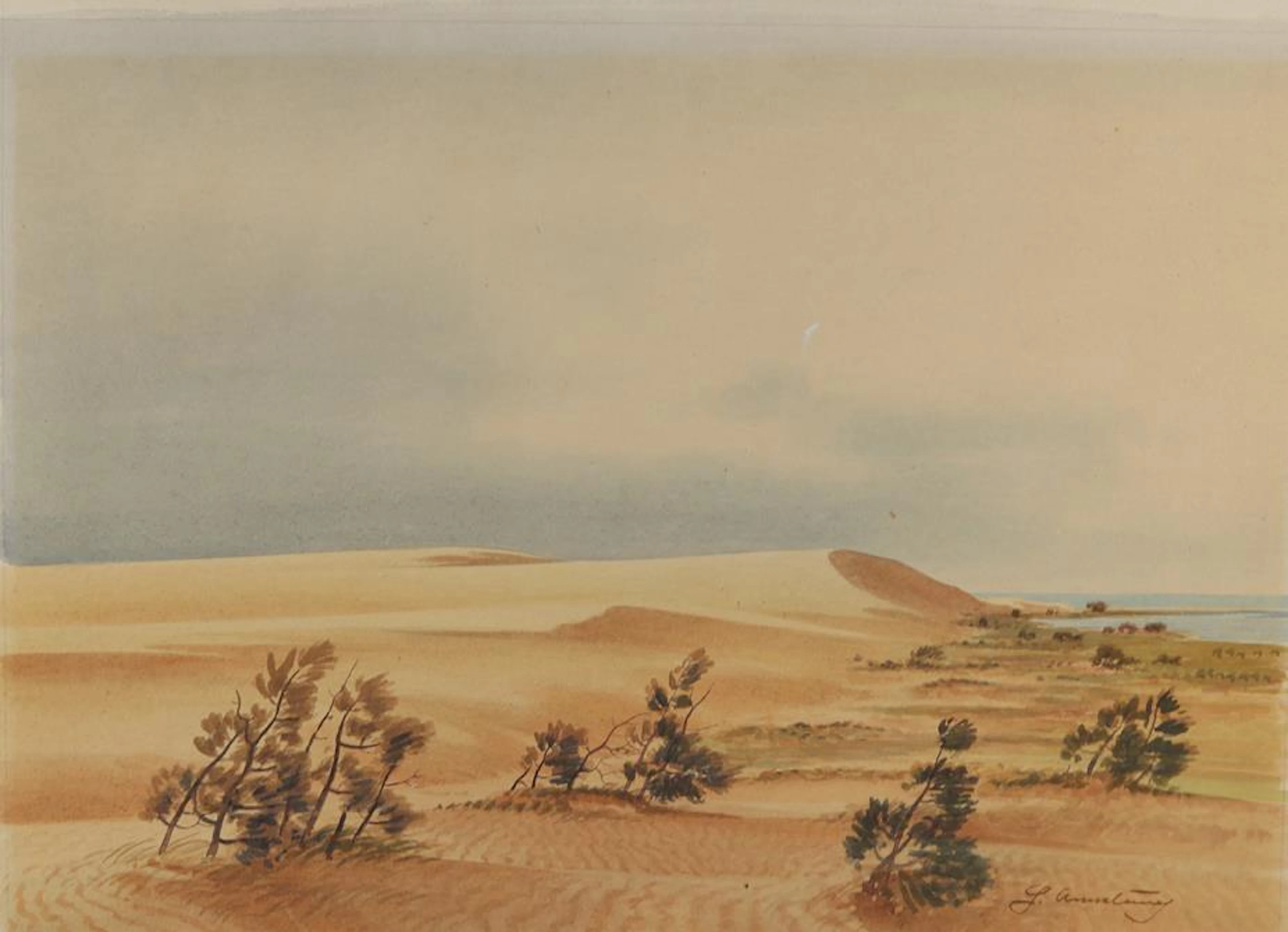 Kurische Nehrung. Düne am Meer. Aquarell auf Papier