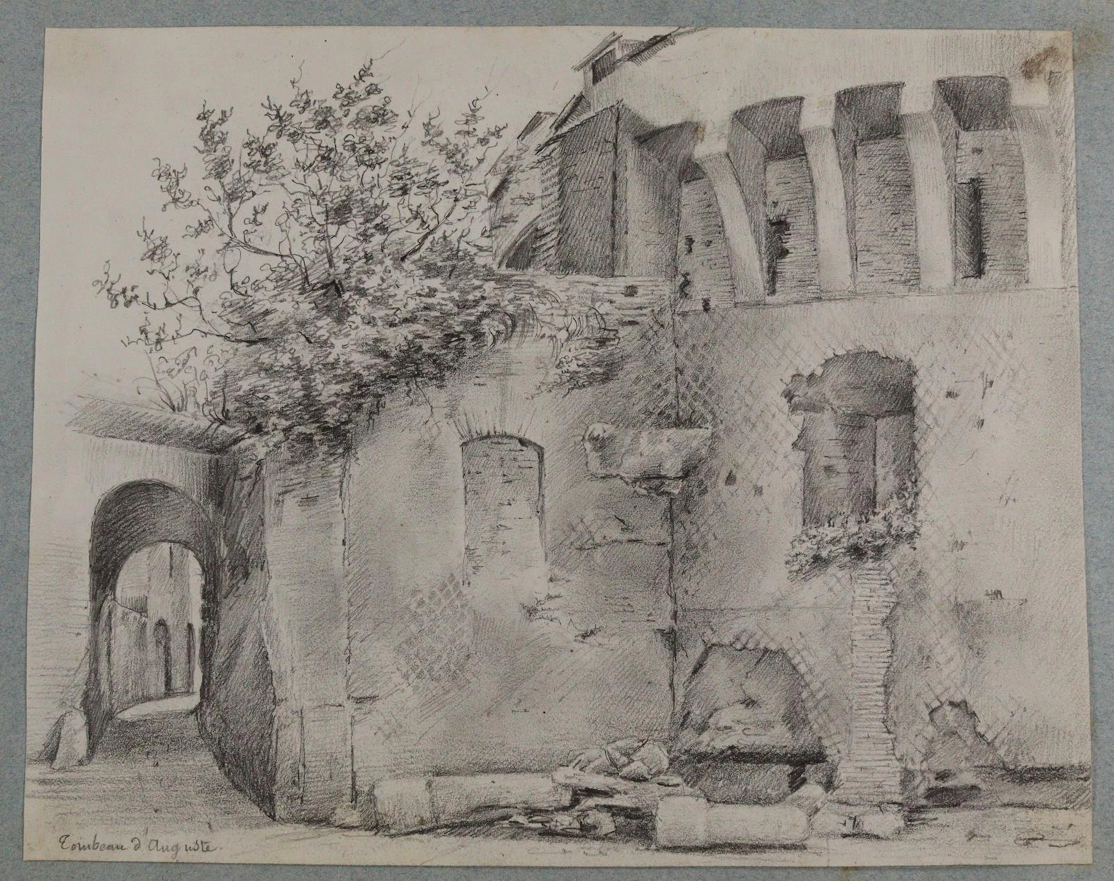 Rom. Mausoleen und Grabmäler in der Umgebung von Rom. 5 Bll. Originalzeichnungen