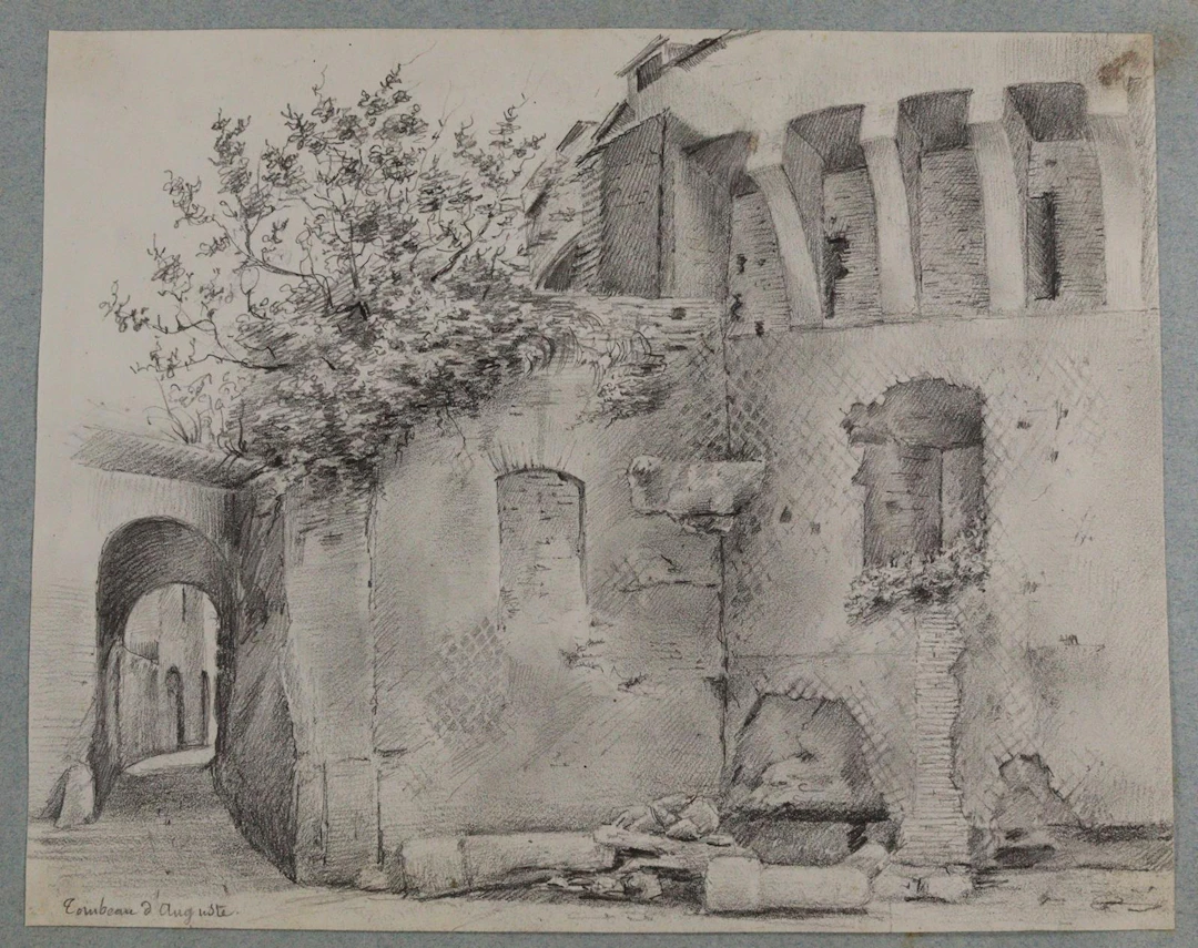 Rom. Mausoleen und Grabmäler in der Umgebung von Rom. 5 Bll. Originalzeichnungen