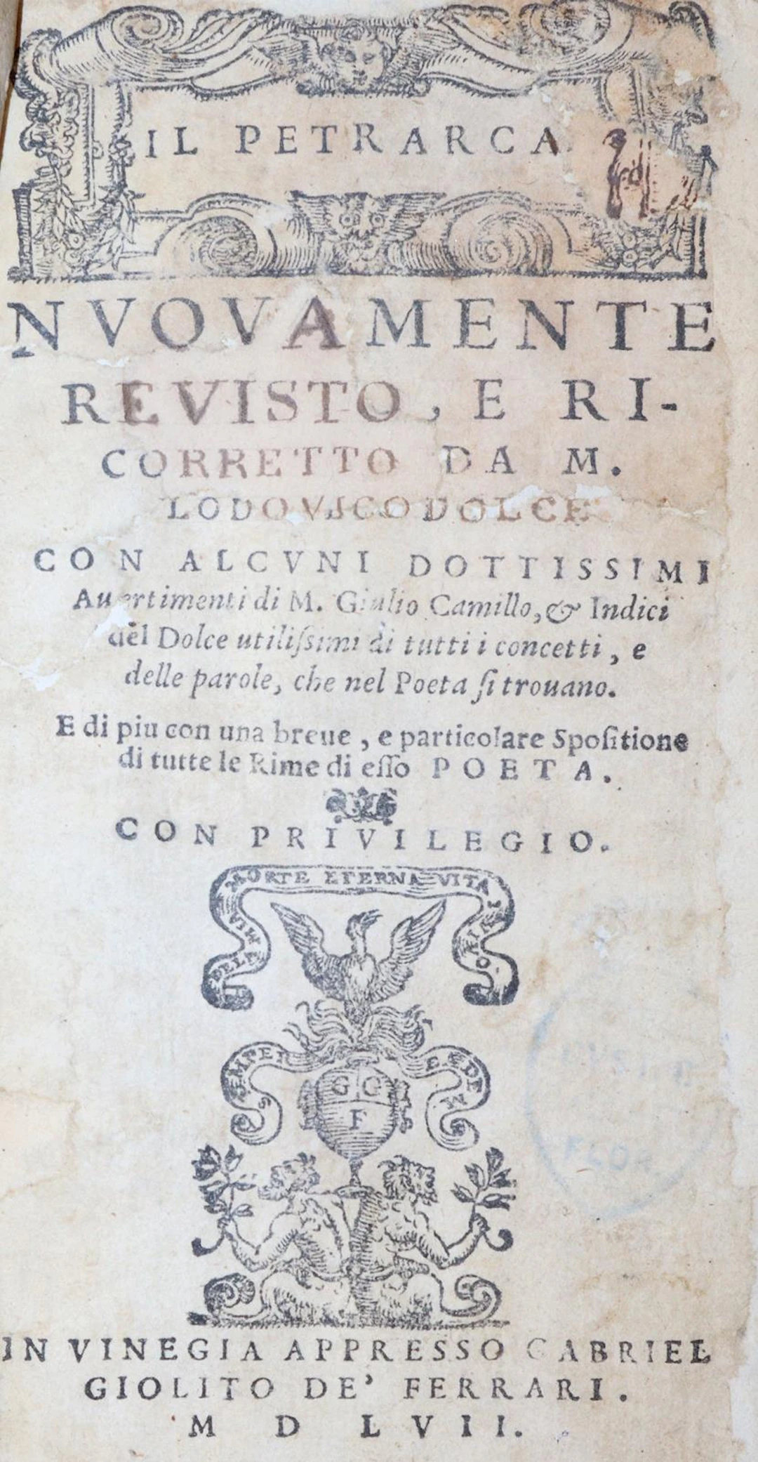 Petrarca,(F). Il Petrarca. Nuovamente revisto