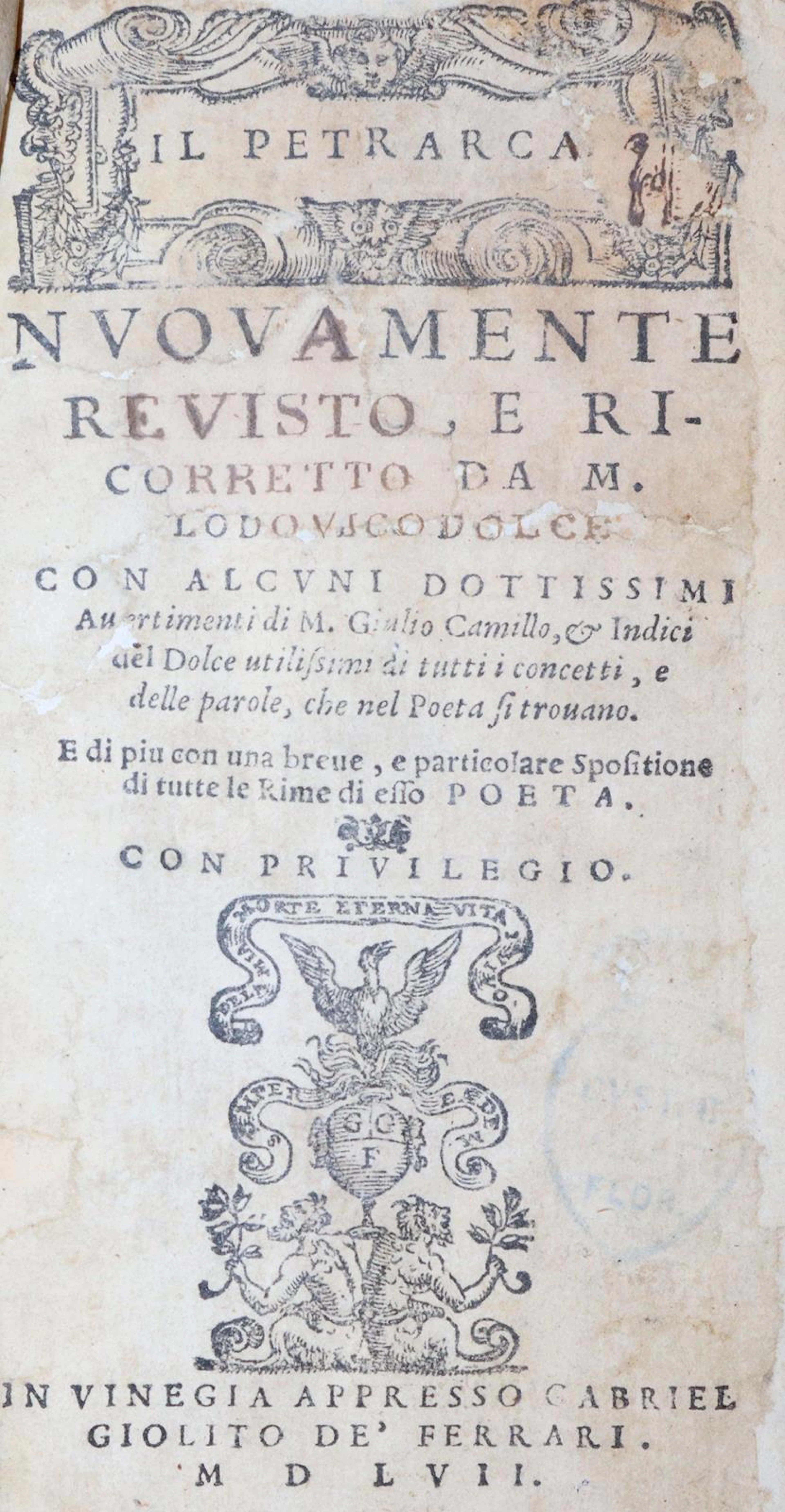 Petrarca,(F). Il Petrarca. Nuovamente revisto