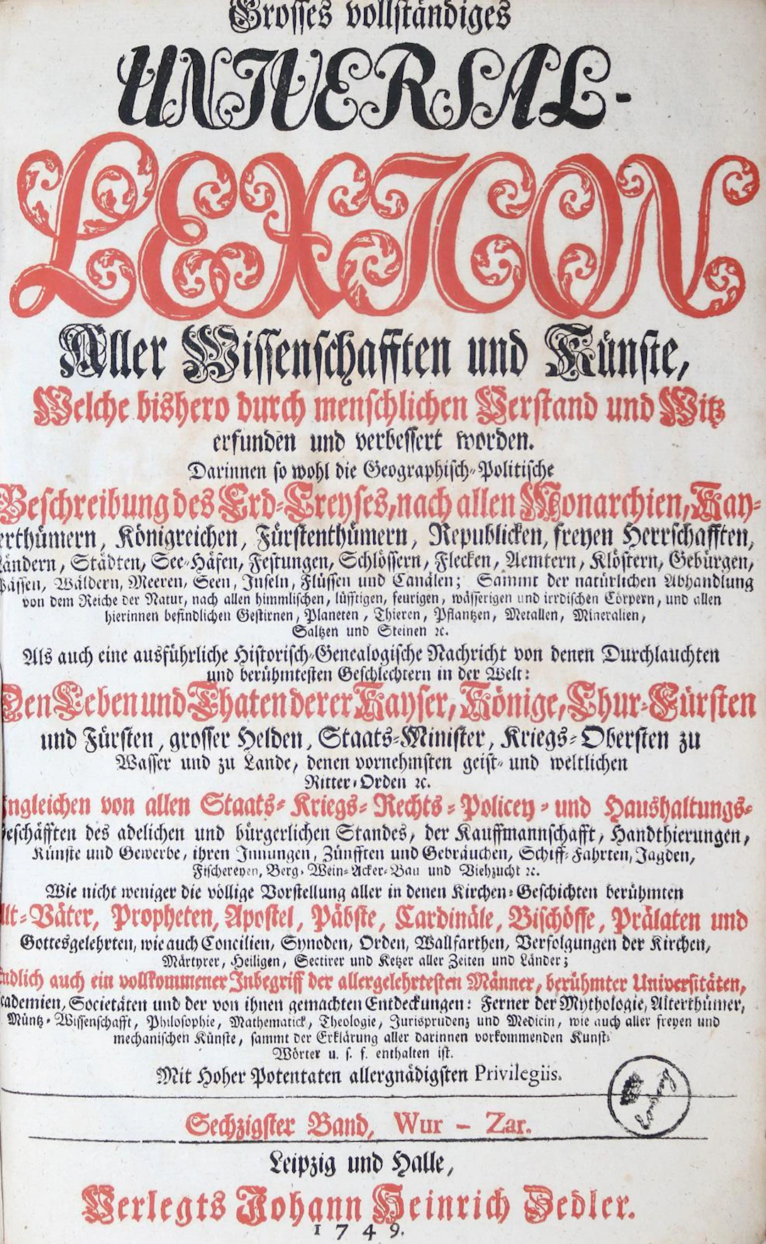 Zedler,J.H. Grosses vollständiges Universal-Lexicon aller Wissenschaften