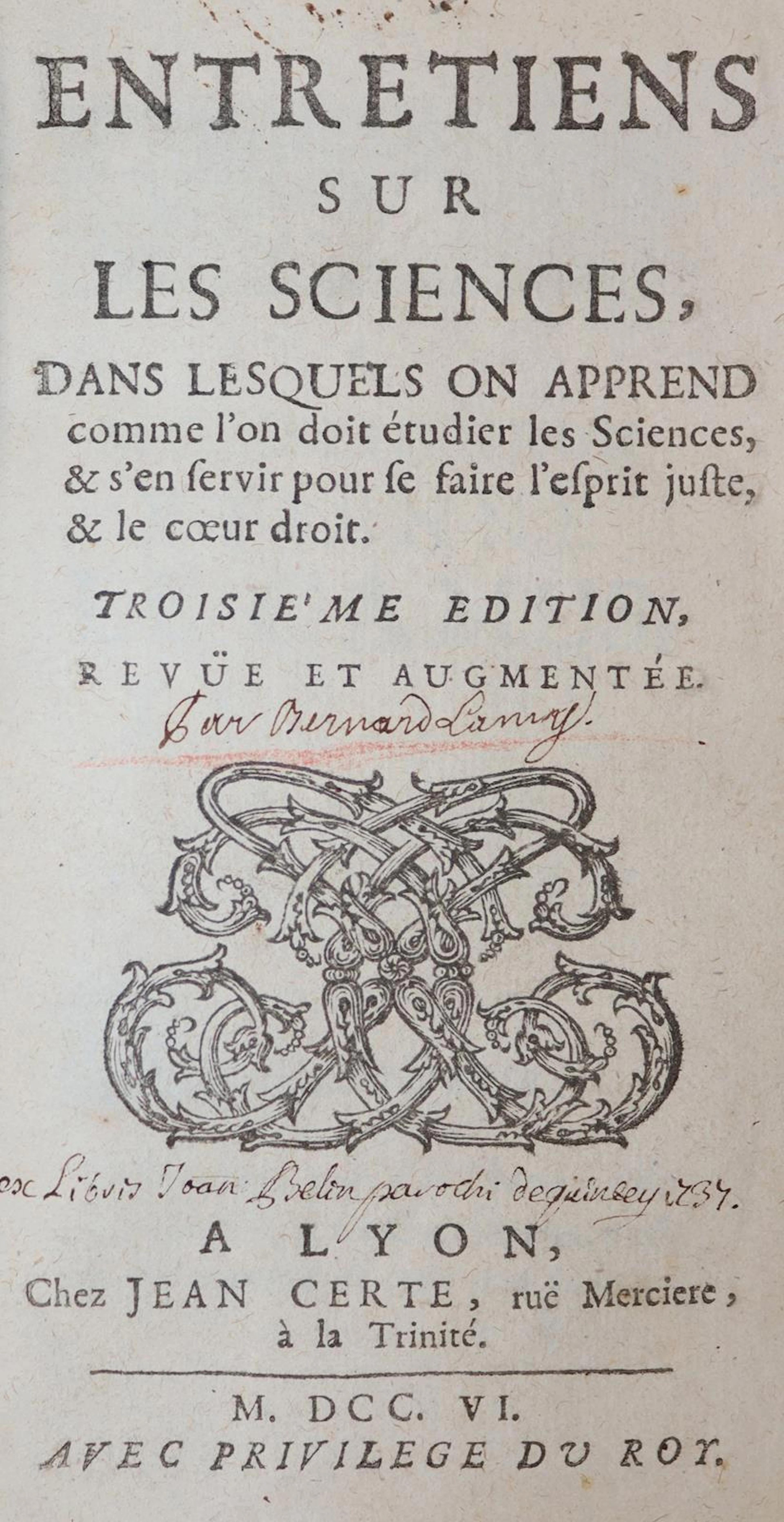 (Lamy,B.). Entretiens sur les sciences