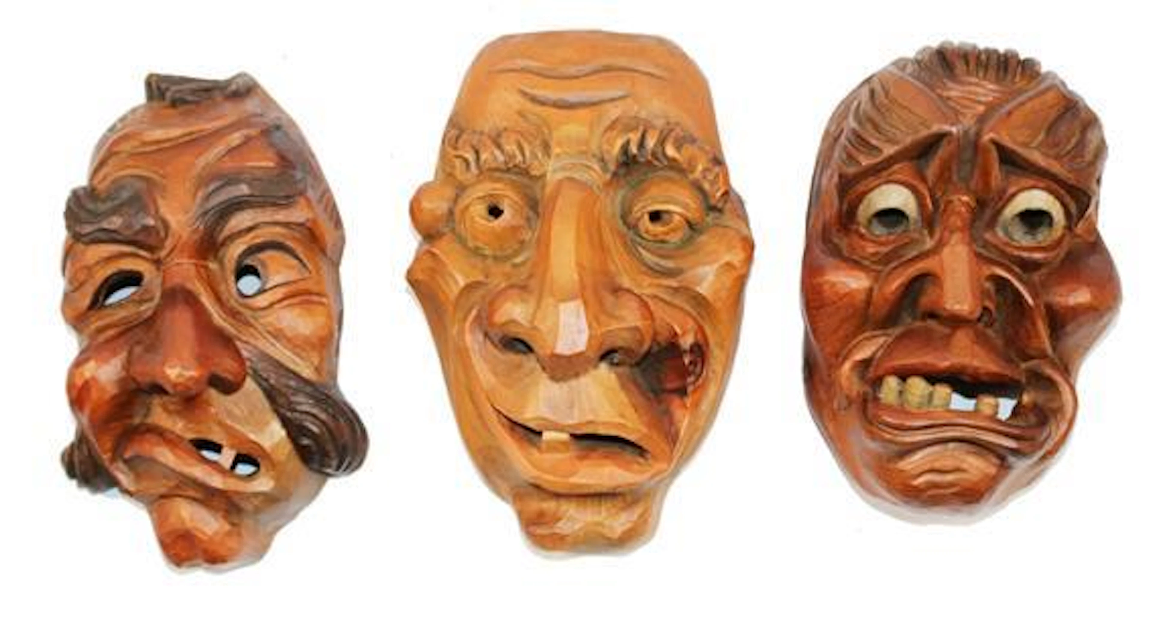 Fasching, Perchten. Sammlung aus 20 Holzmasken aus dem Raum Rottach-Egern.
