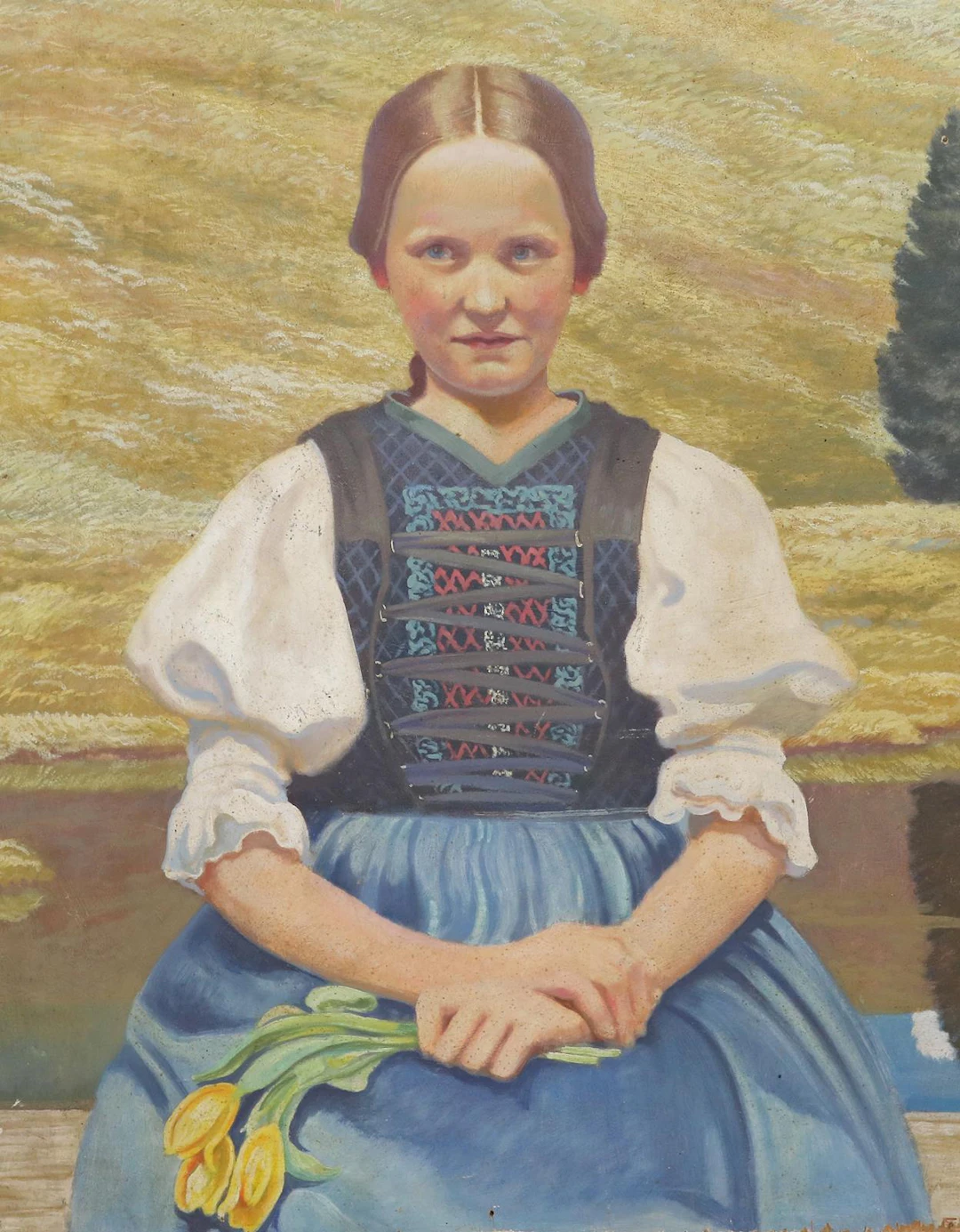 Rein, Erich (1899 Mitwitz - Stockburg 1960). Mädchen mit Tulpen vor