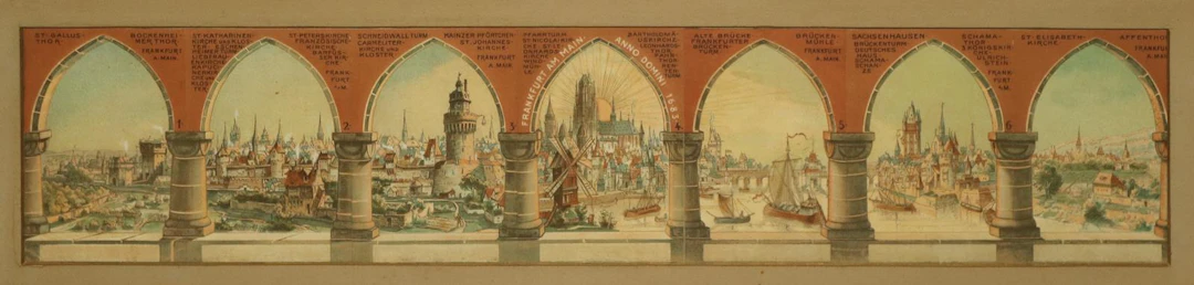 Frankfurt a.M. 7 sich zu einem Panorama zusammenfügende Ansichtskarten