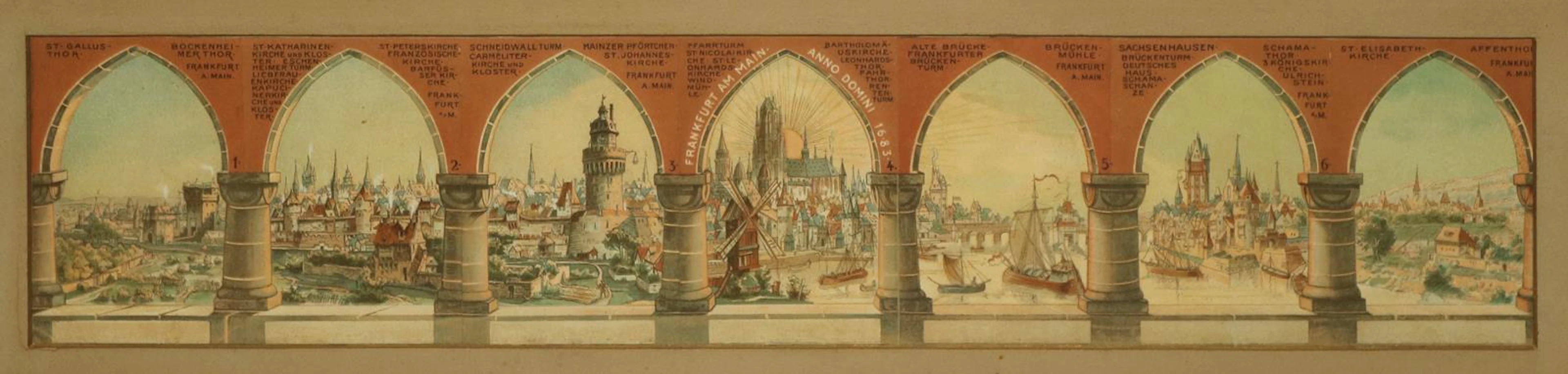 Frankfurt a.M. 7 sich zu einem Panorama zusammenfügende Ansichtskarten