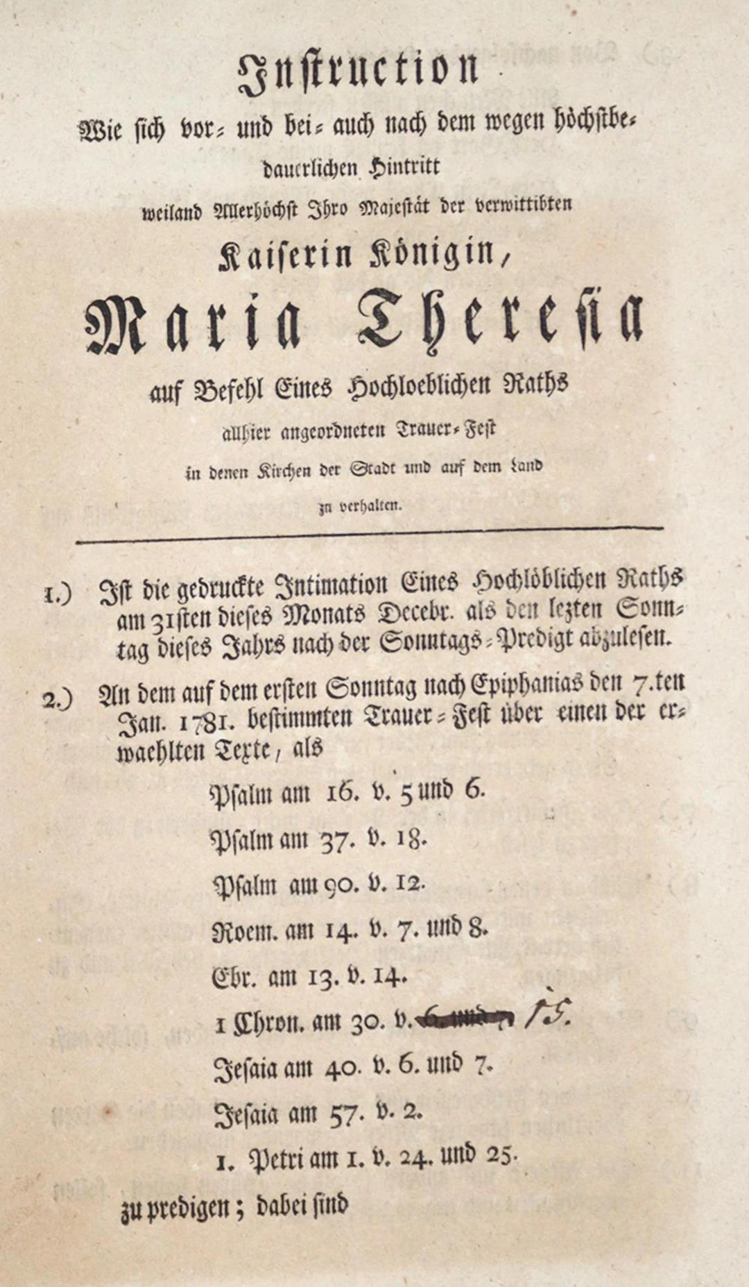 Mandat zum Tod Maria Theresia von Österreich