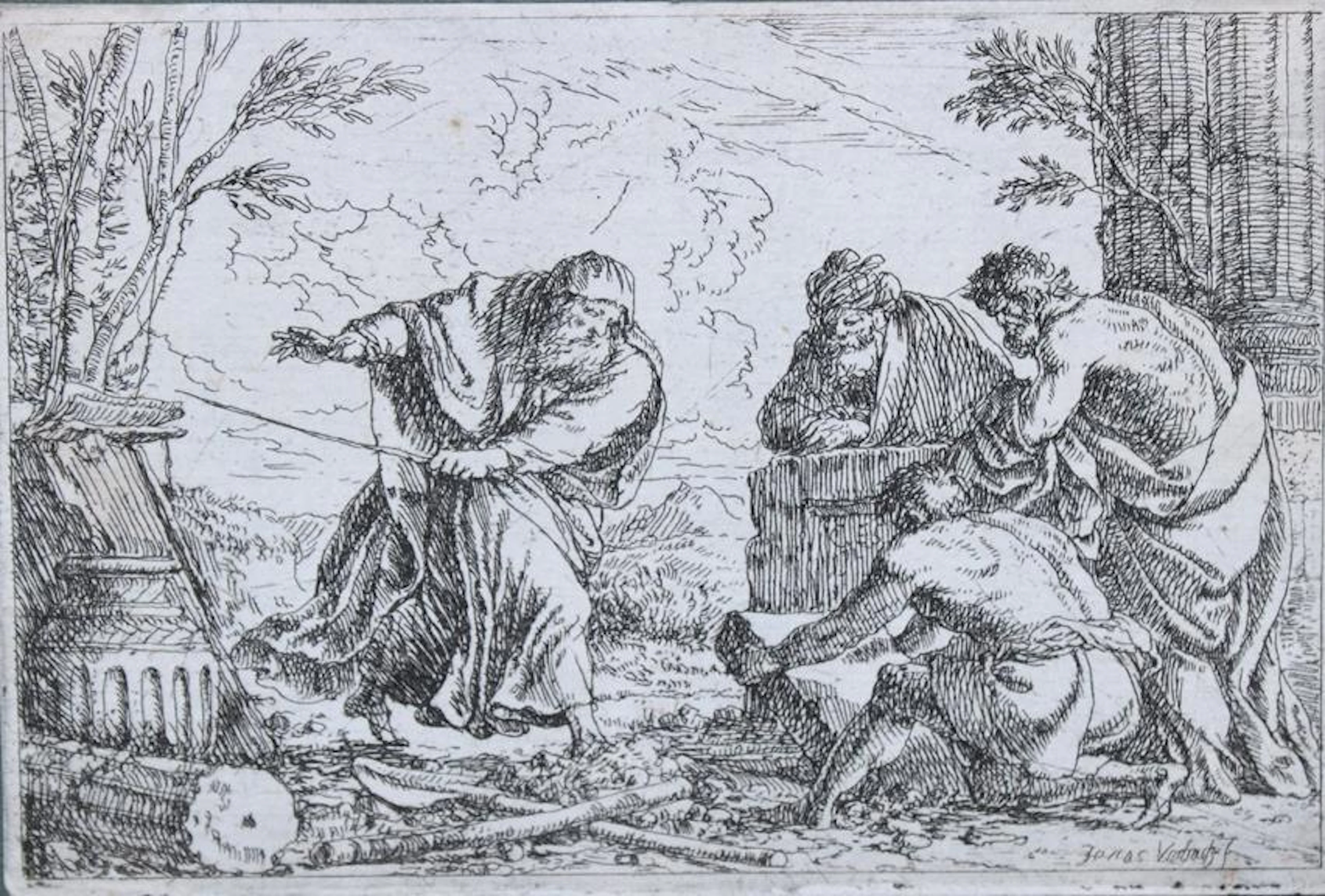 Umbach, Jonas (1624 Augsburg 1693). Treasures in Ruinen. Radierung