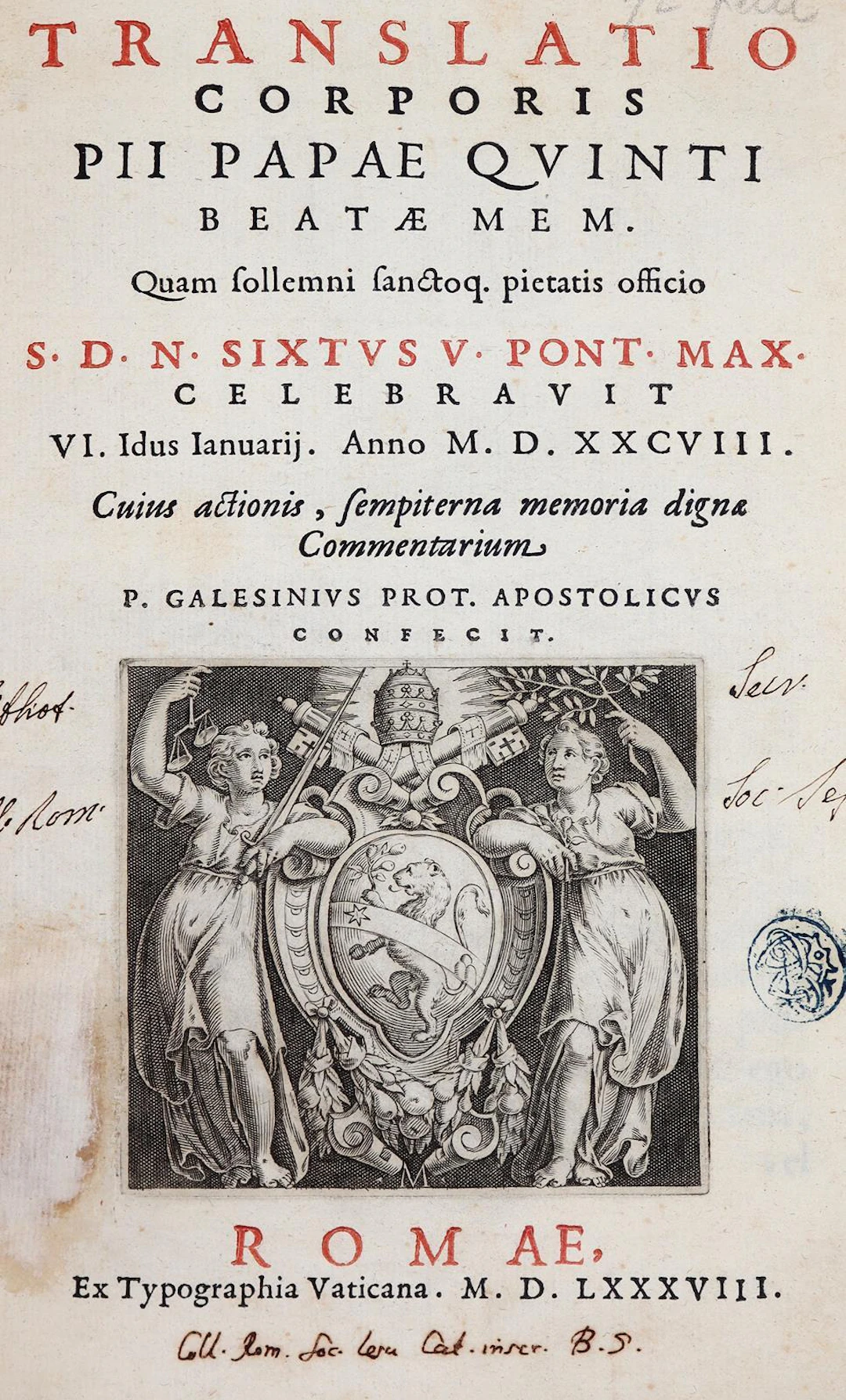 Galesini,P. Translatio corporis Pii Papae Quinti. Rom