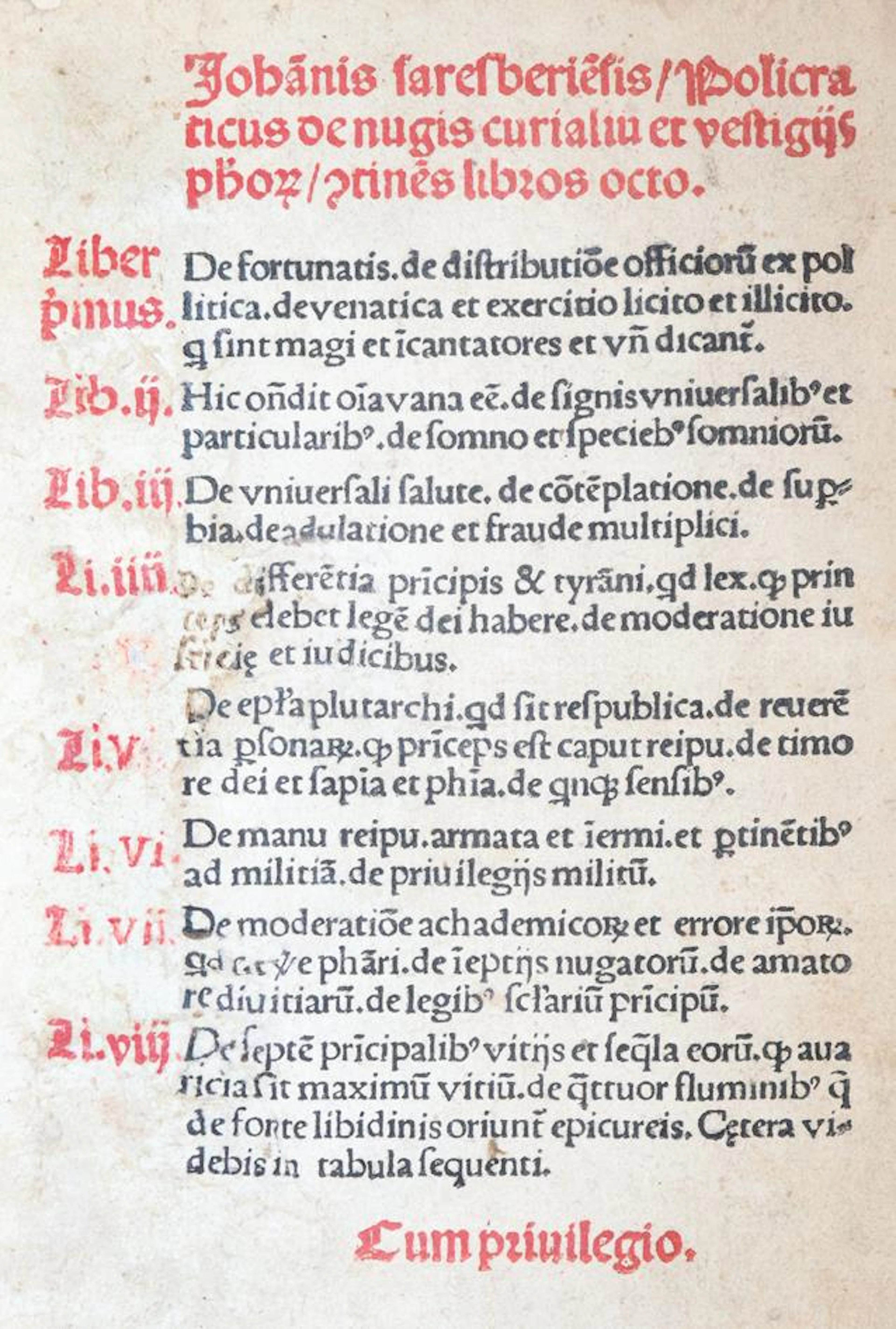 Johannes von Salisbury. Policraticus de nugis curialium et vestigiis
