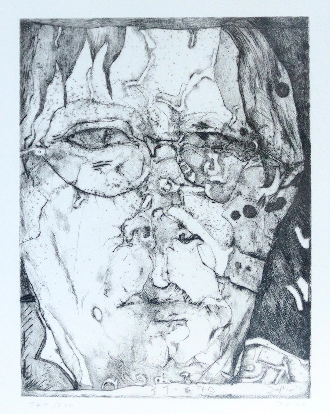 Janssen, Horst (1929 Hamburg 1995). Selbst 31. 70 Küsschen. Radierung