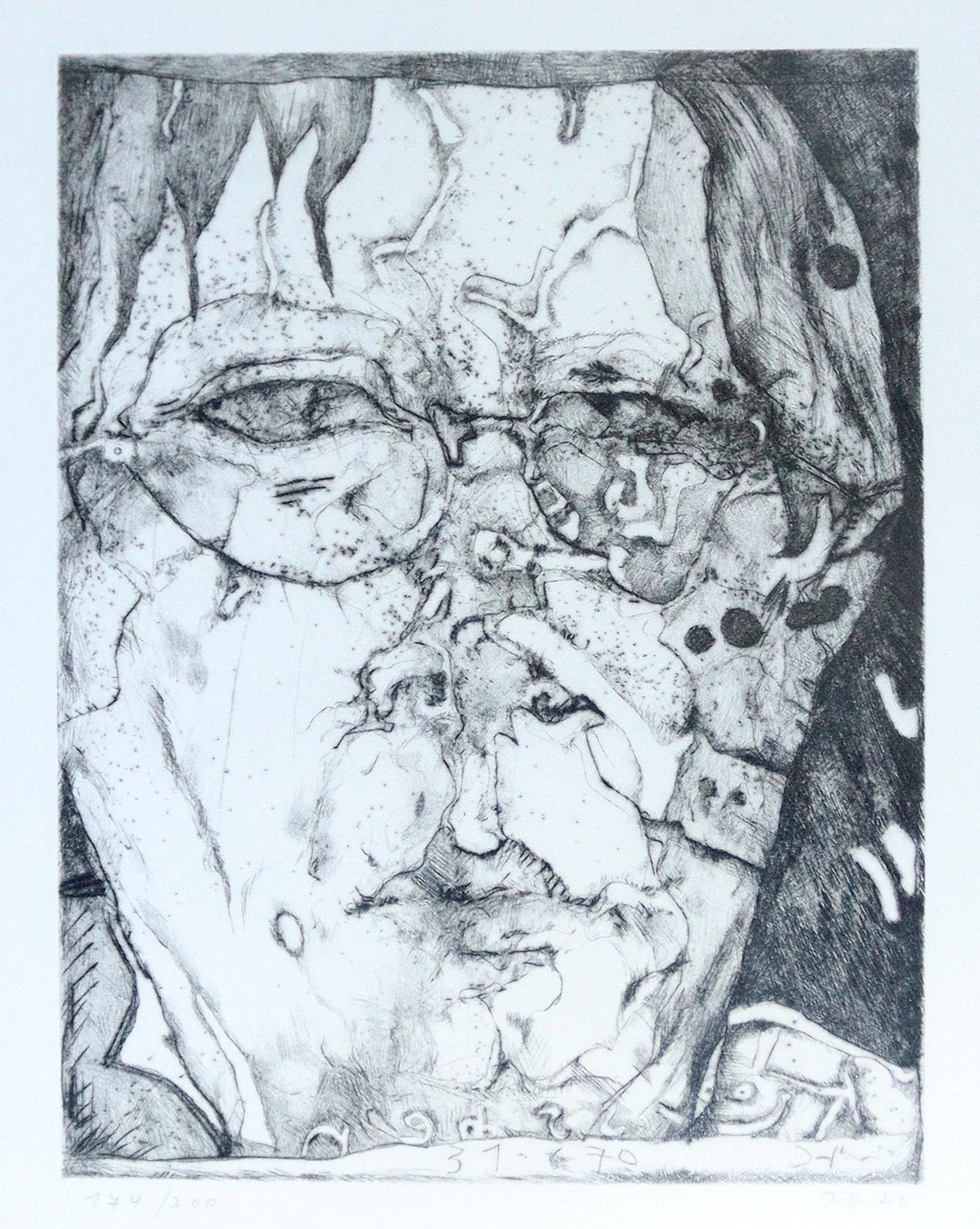 Janssen, Horst (1929 Hamburg 1995). Selbst 31. 70 Küsschen. Radierung