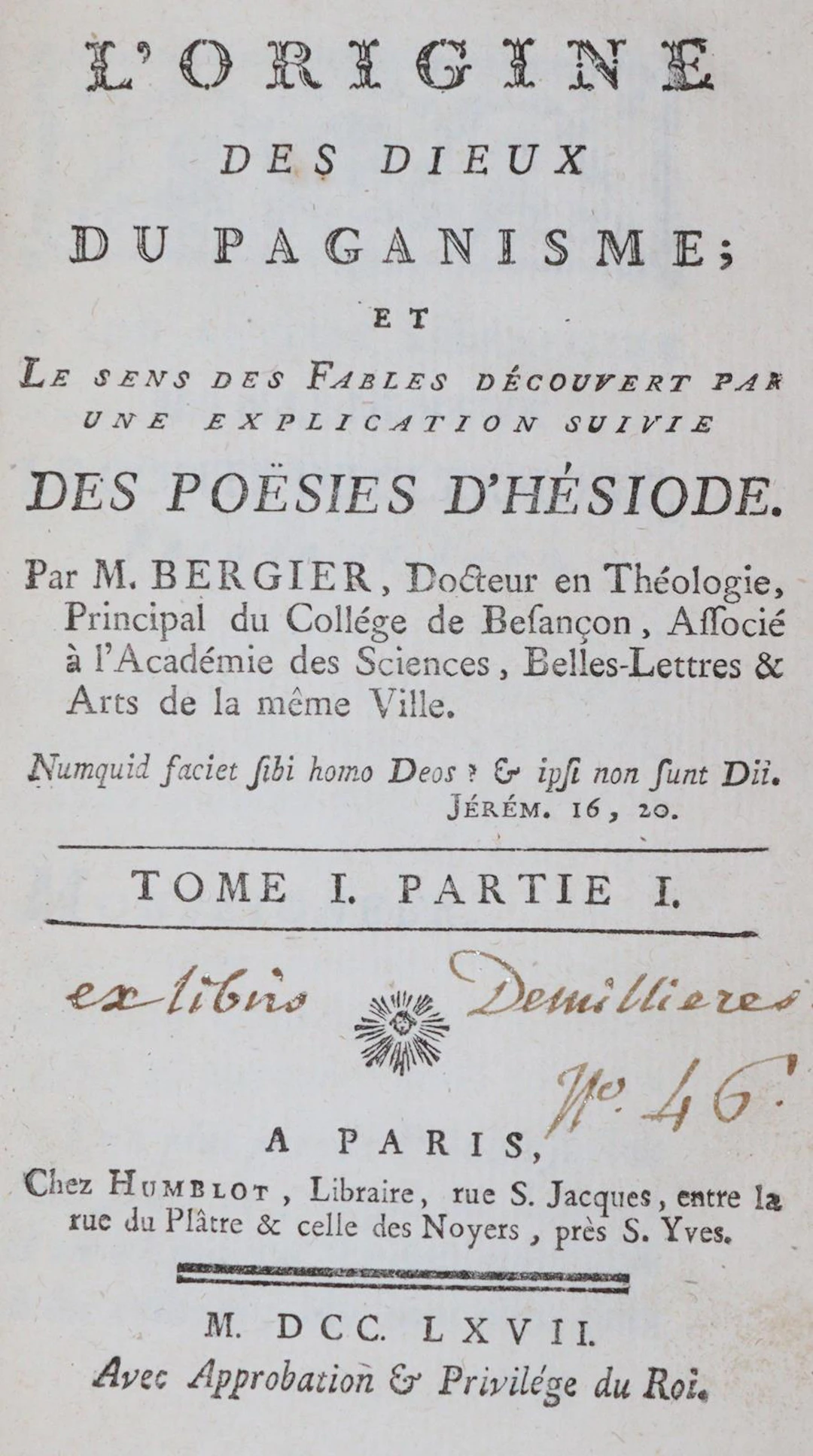 Bergier,(N.). L'Origine des dieux du paganisme