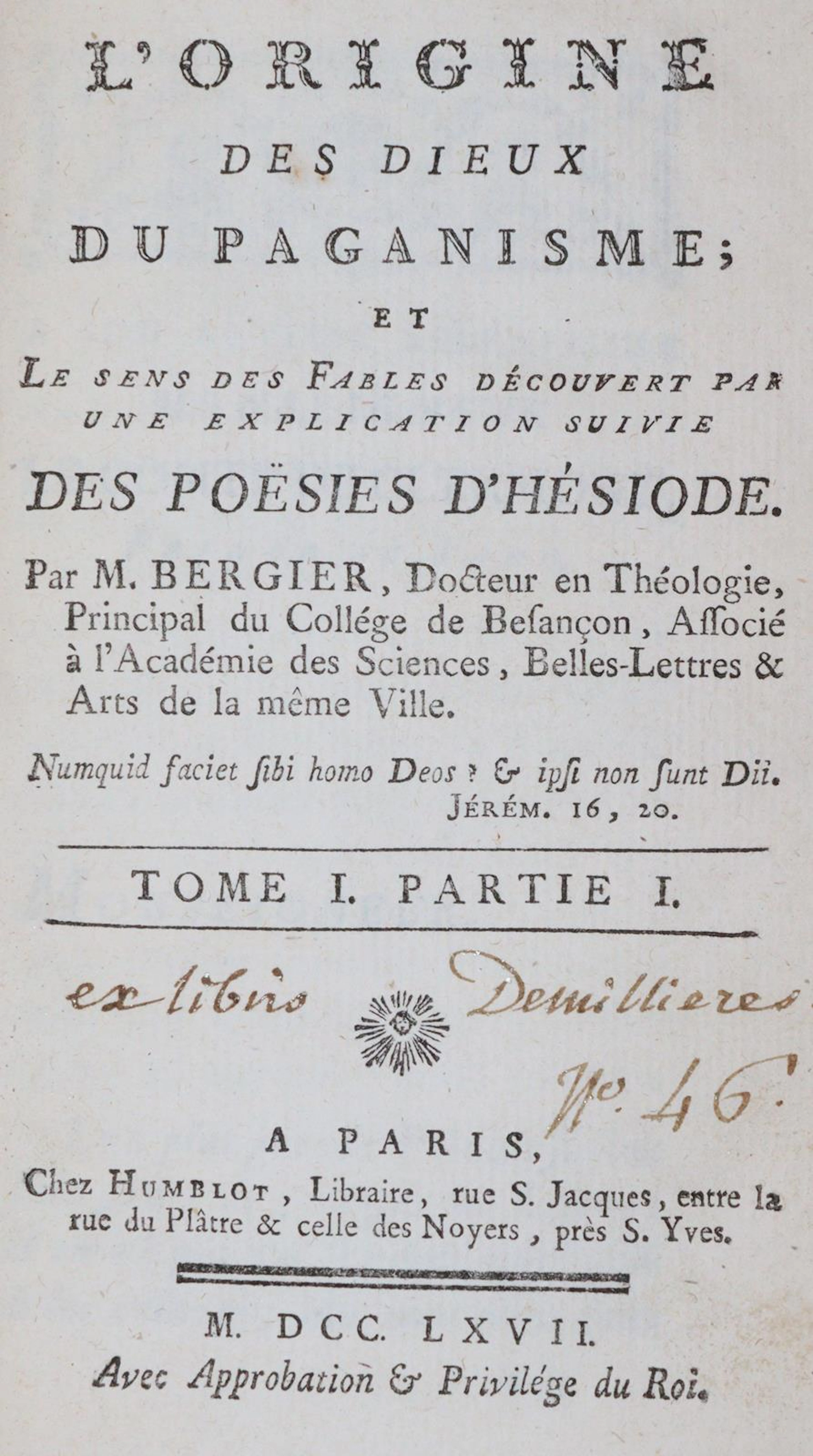 Bergier,(N.). L'Origine des dieux du paganisme