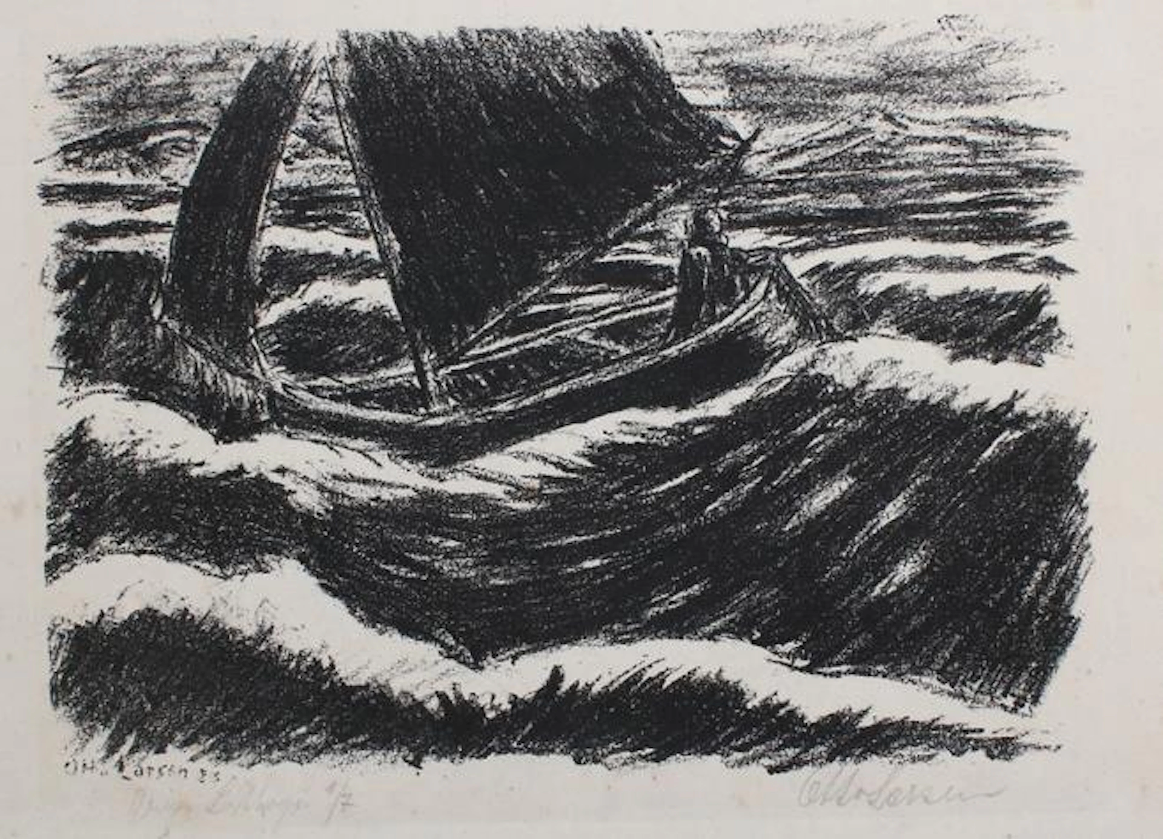 Larsen, Otto (1889 Hannover - Hamburg). Sturm in den Dünen: Radierung. 15 x 21