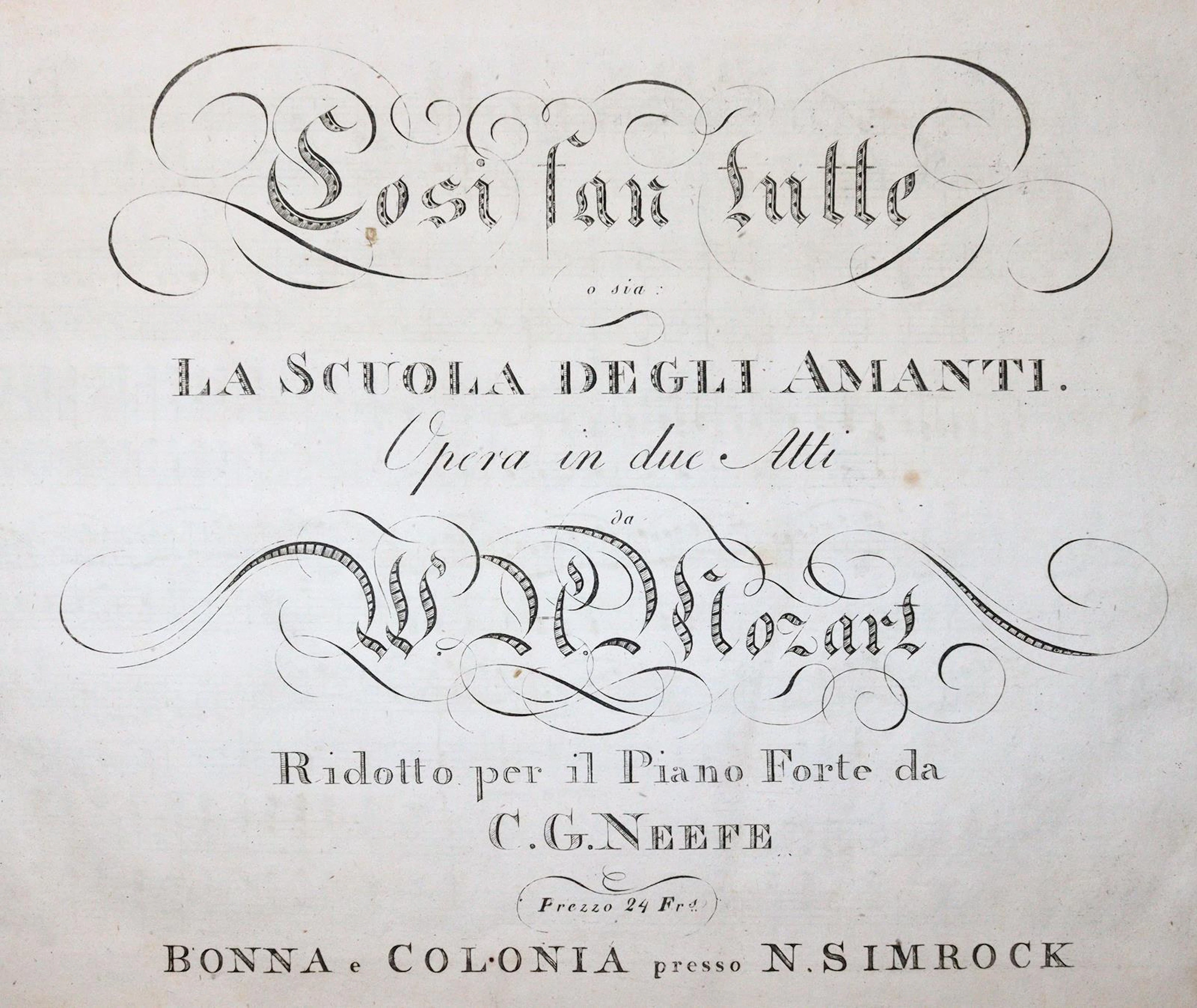 Mozart,W.A. Cosi fan tutte o sia: la scuola degli Amanti. Opera in
