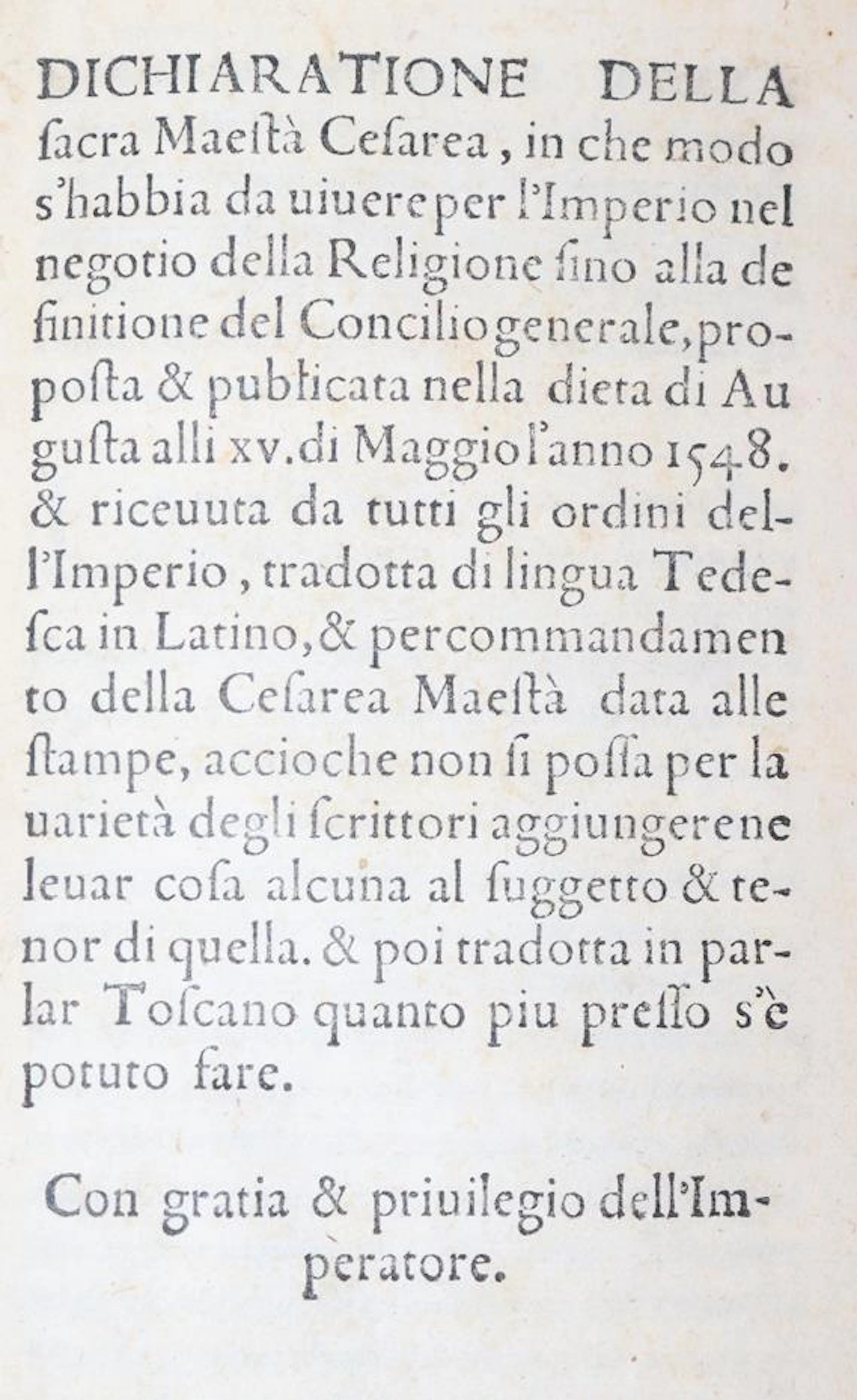 Karl V. Dichiaratione della sacra Maesta Cesearea