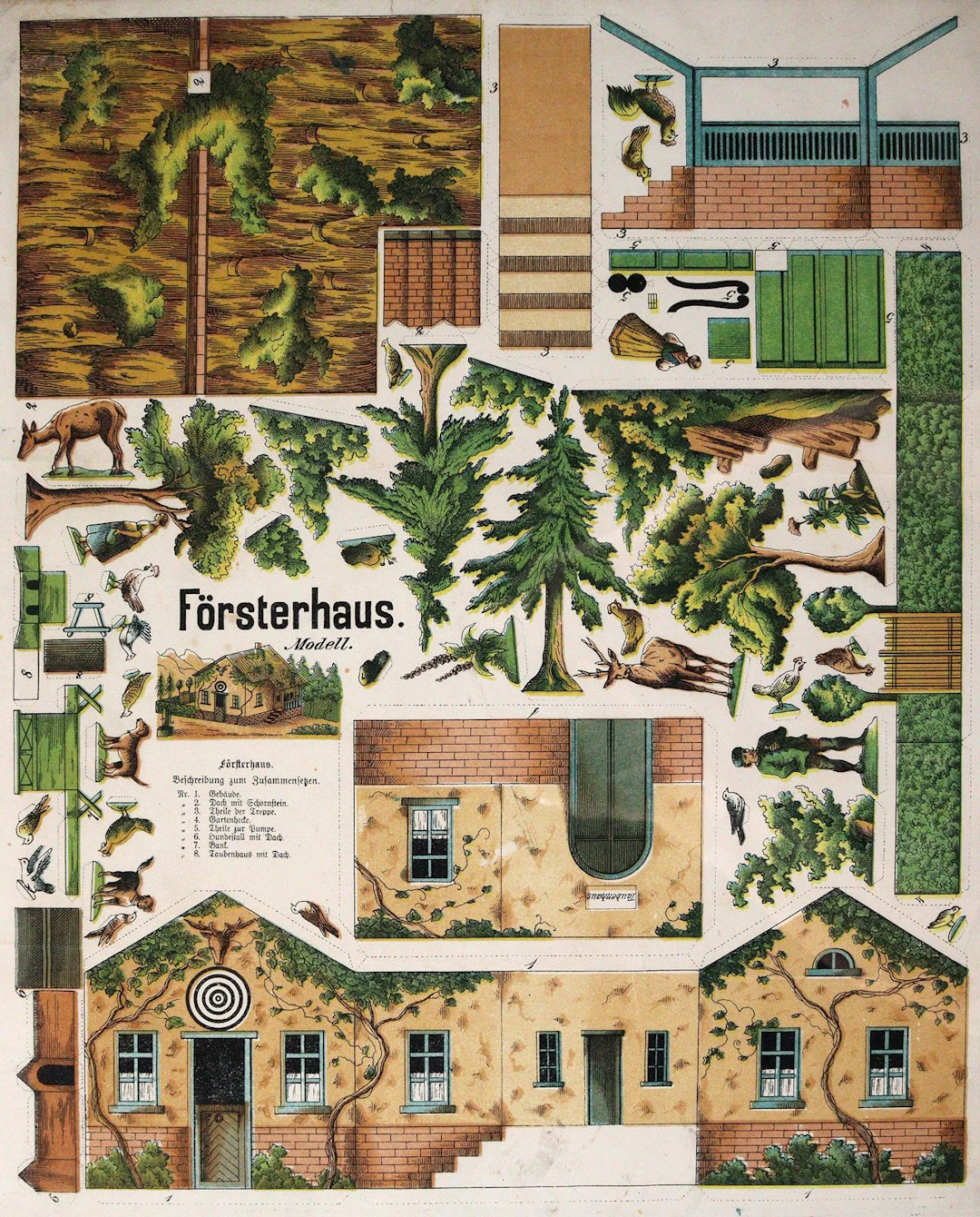 Ausschneidebögen. "Die Menagerie" und "Försterhaus". 2 Bl. Ausschneidebögen