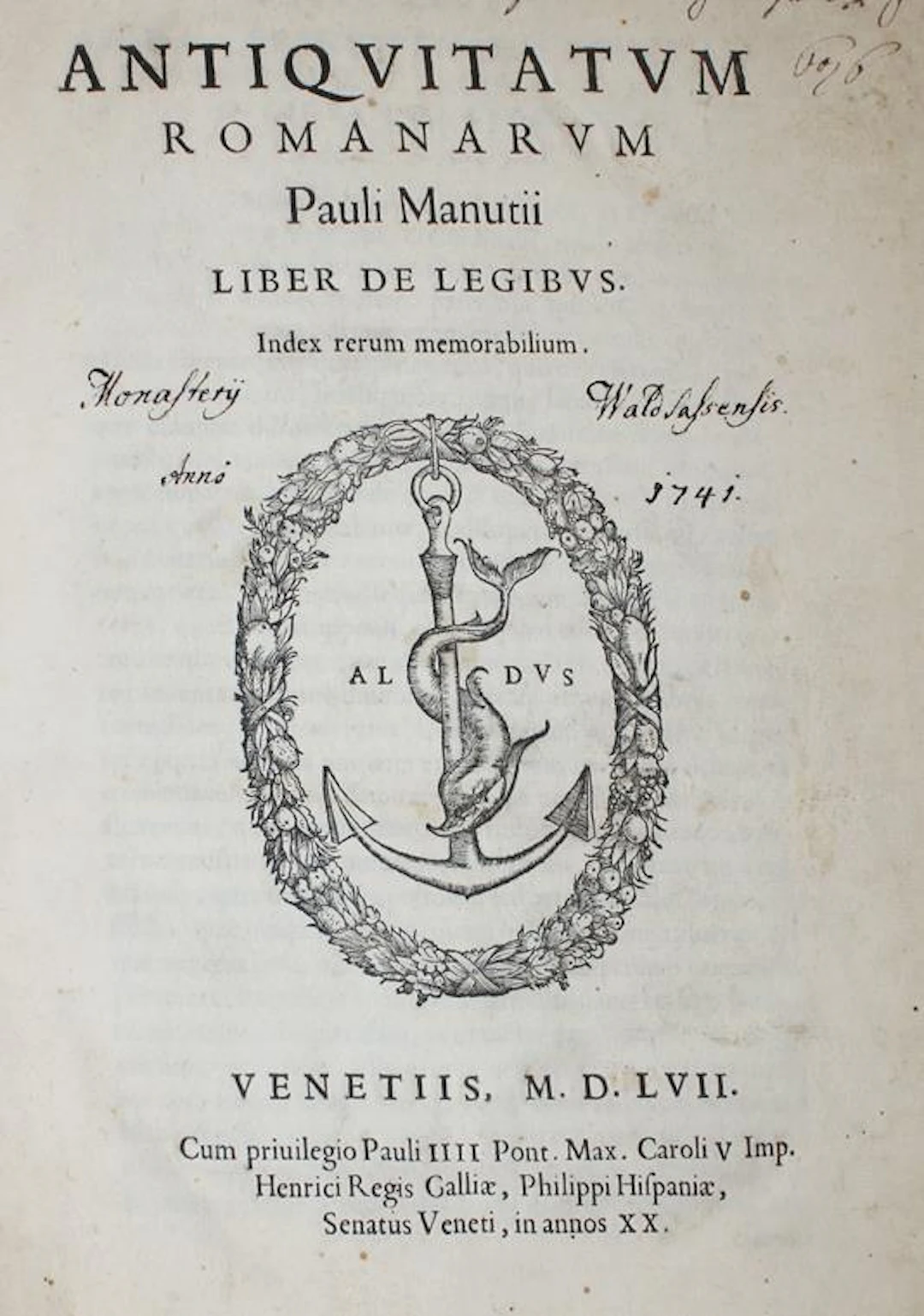 Manutius,P. Antiquitatum romanarum liber de legibus. Venedig