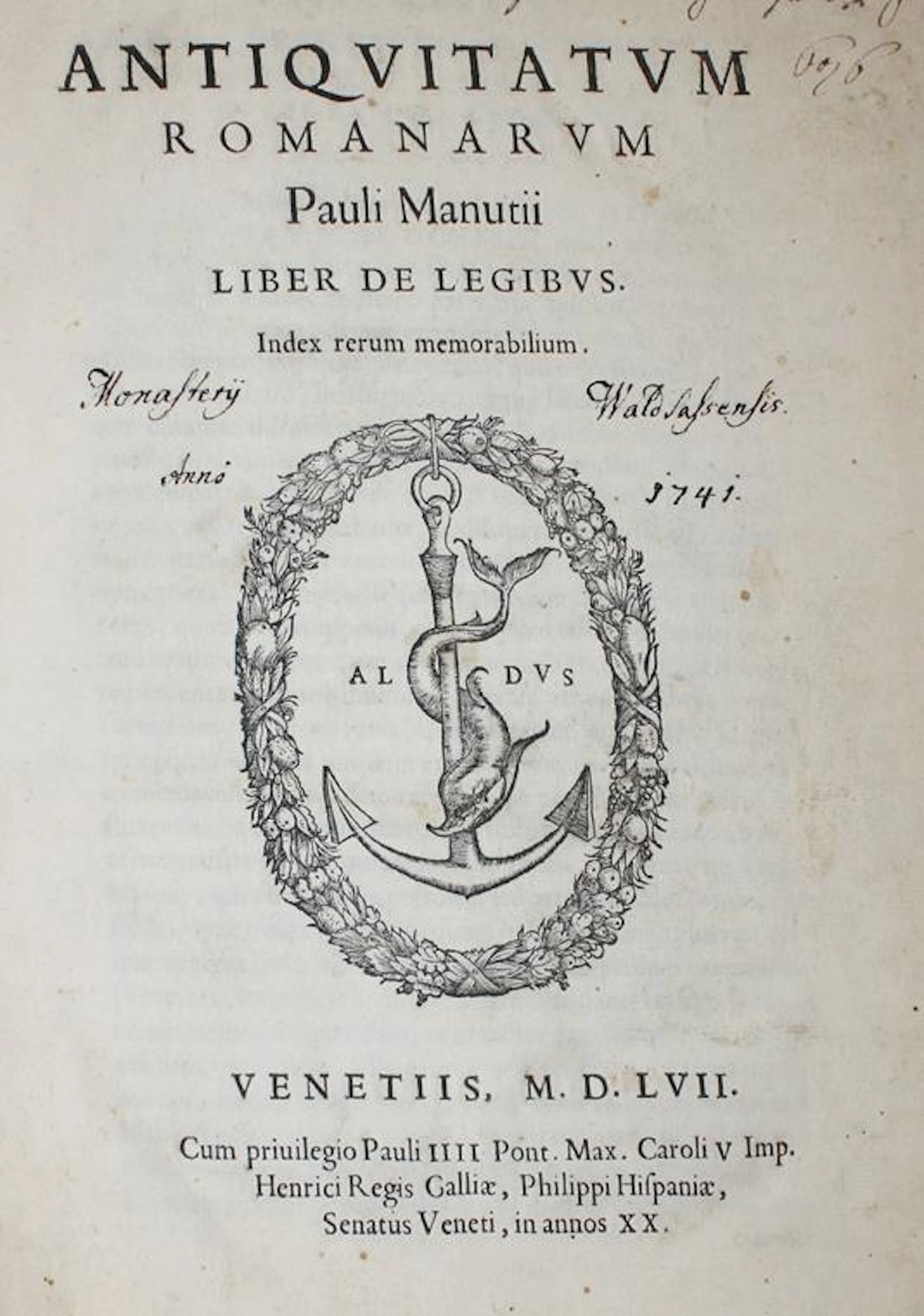 Manutius,P. Antiquitatum romanarum liber de legibus. Venedig