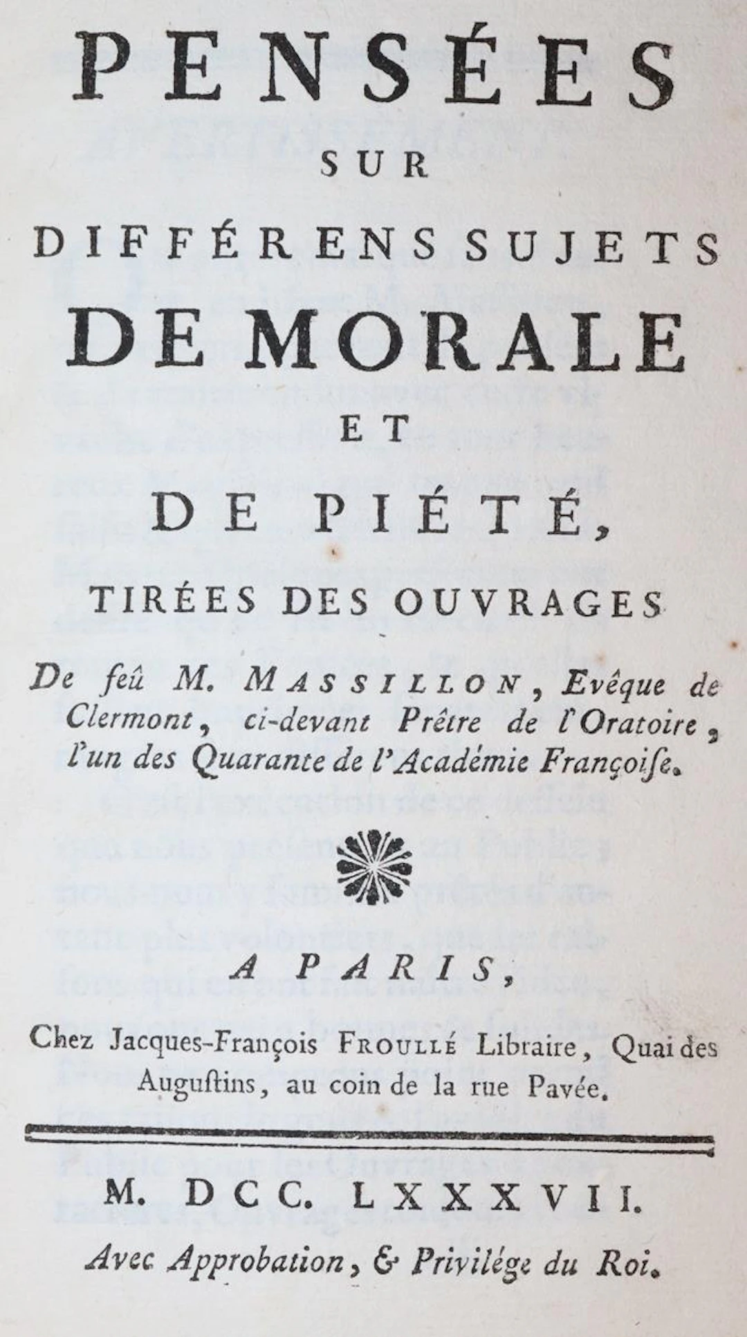 Massillon,(J.B.). Pensees sur differens sujets de morale et de piete