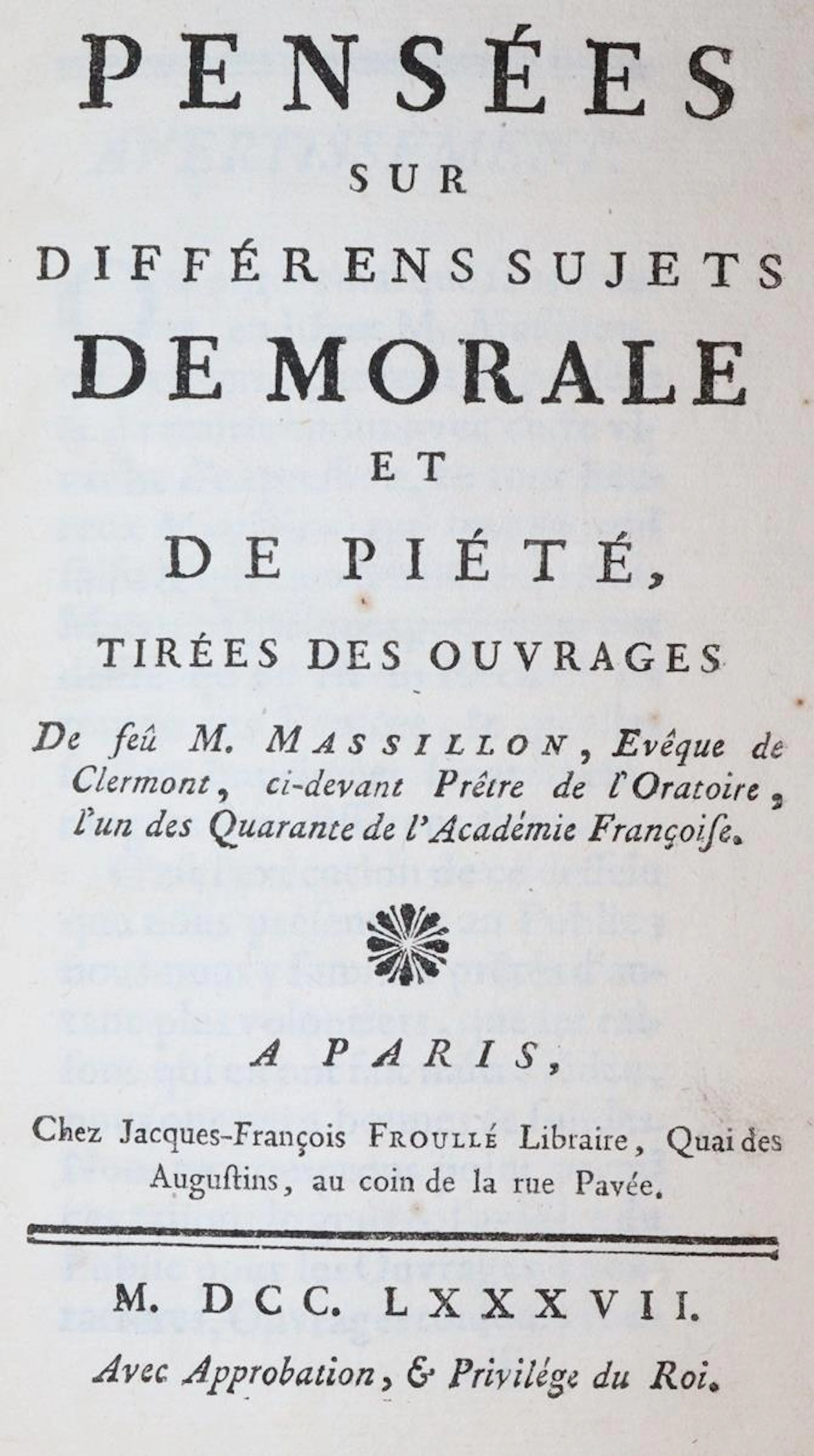 Massillon,(J.B.). Pensees sur differens sujets de morale et de piete
