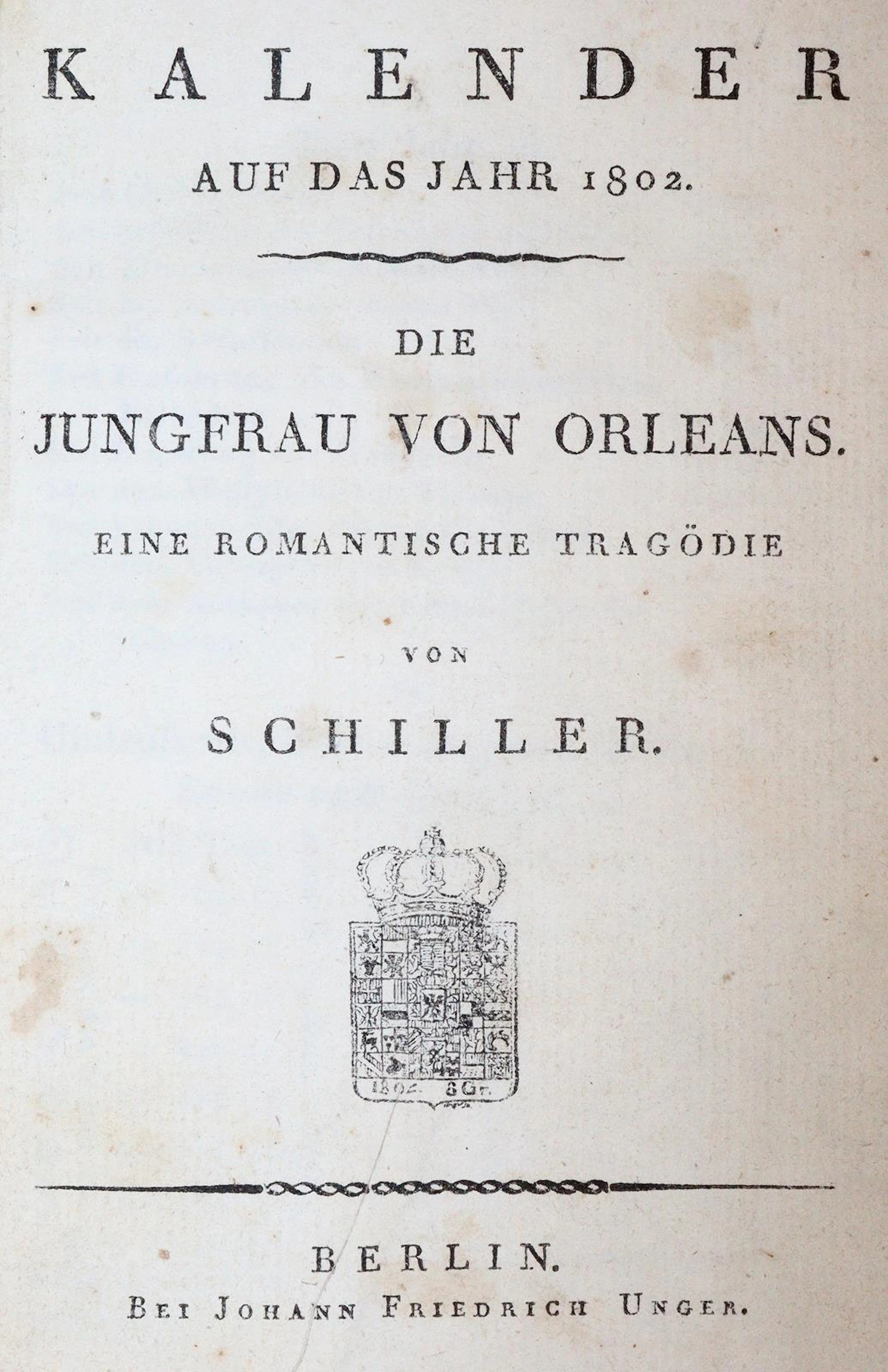 Kalender auf das Jahr 1802. Die Jungfrau von Orleans. Eine romantische