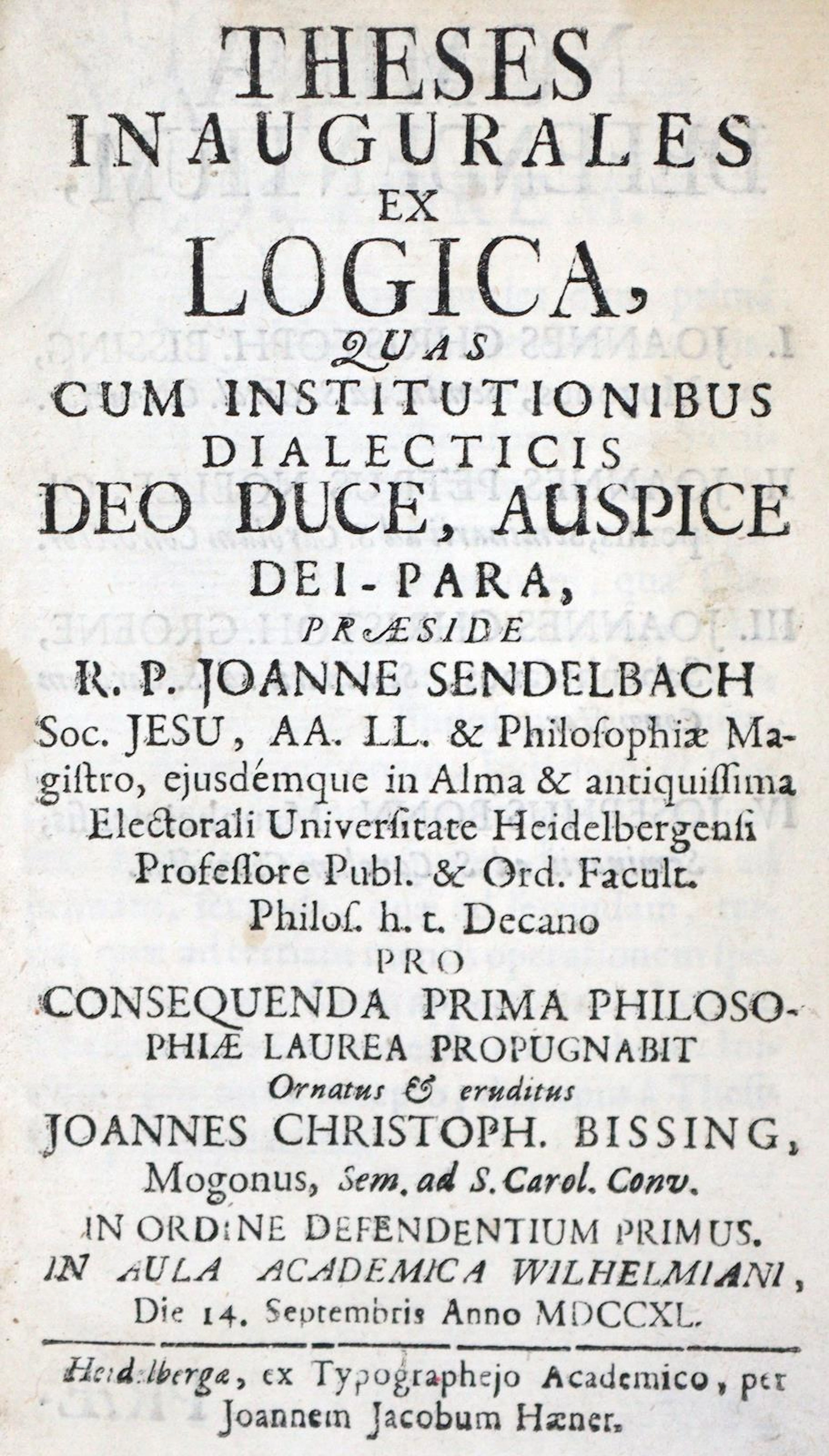 Sendelbach,J. Theses inaugurales ex logica