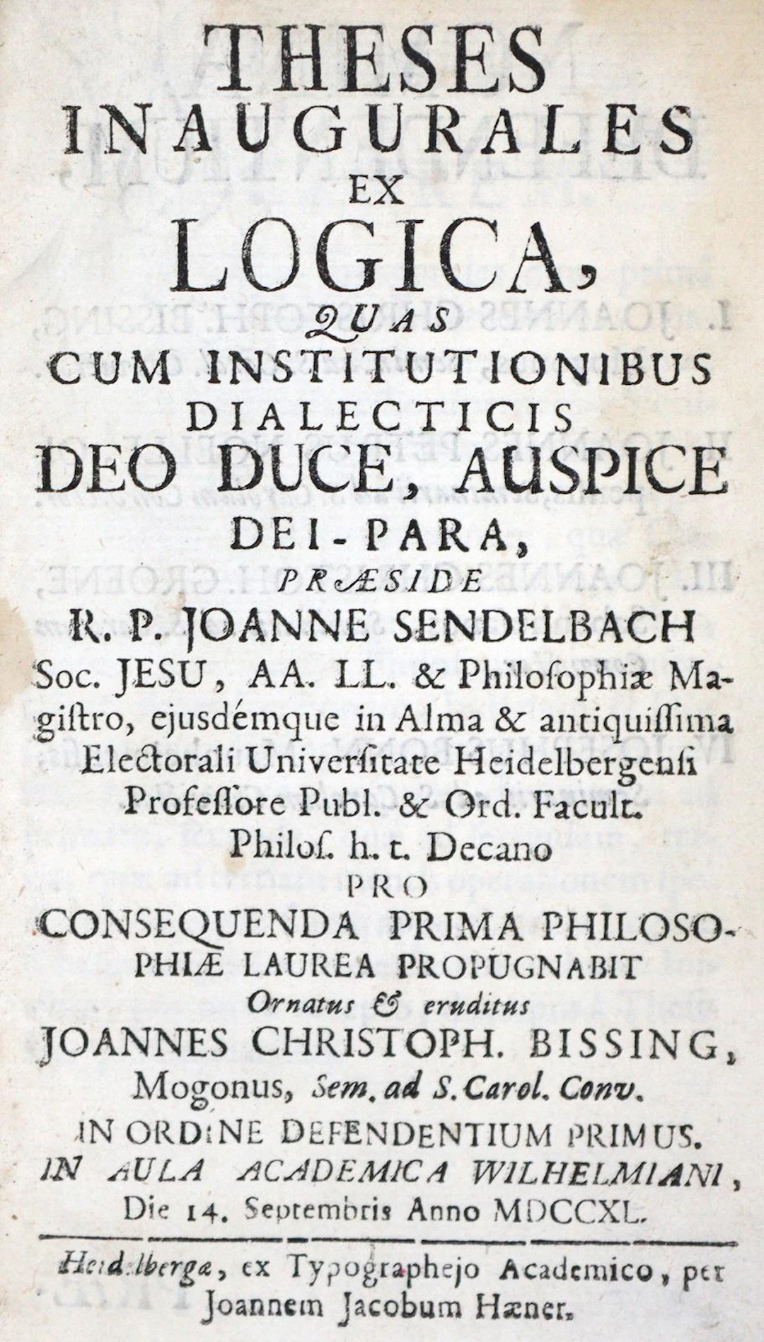 Sendelbach,J. Theses inaugurales ex logica