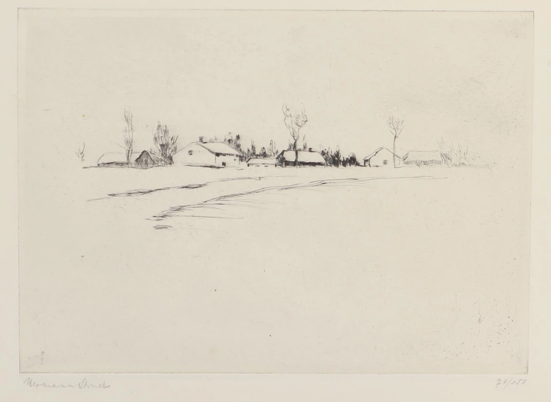 Struck, Hermann (1871 Berlin - Haifa 1944). Dorf. Kaltnadelradierung
