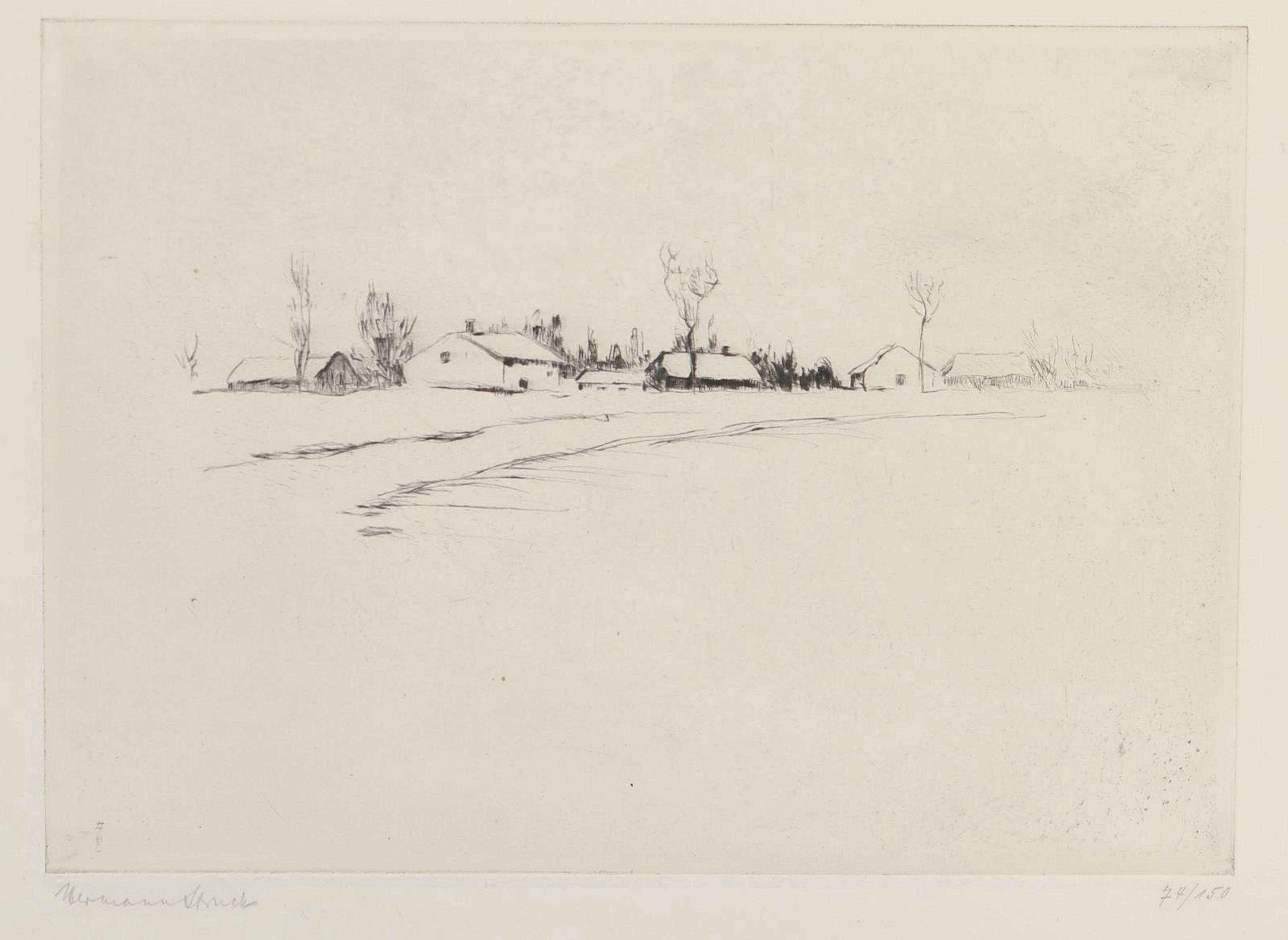 Struck, Hermann (1871 Berlin - Haifa 1944). Dorf. Kaltnadelradierung