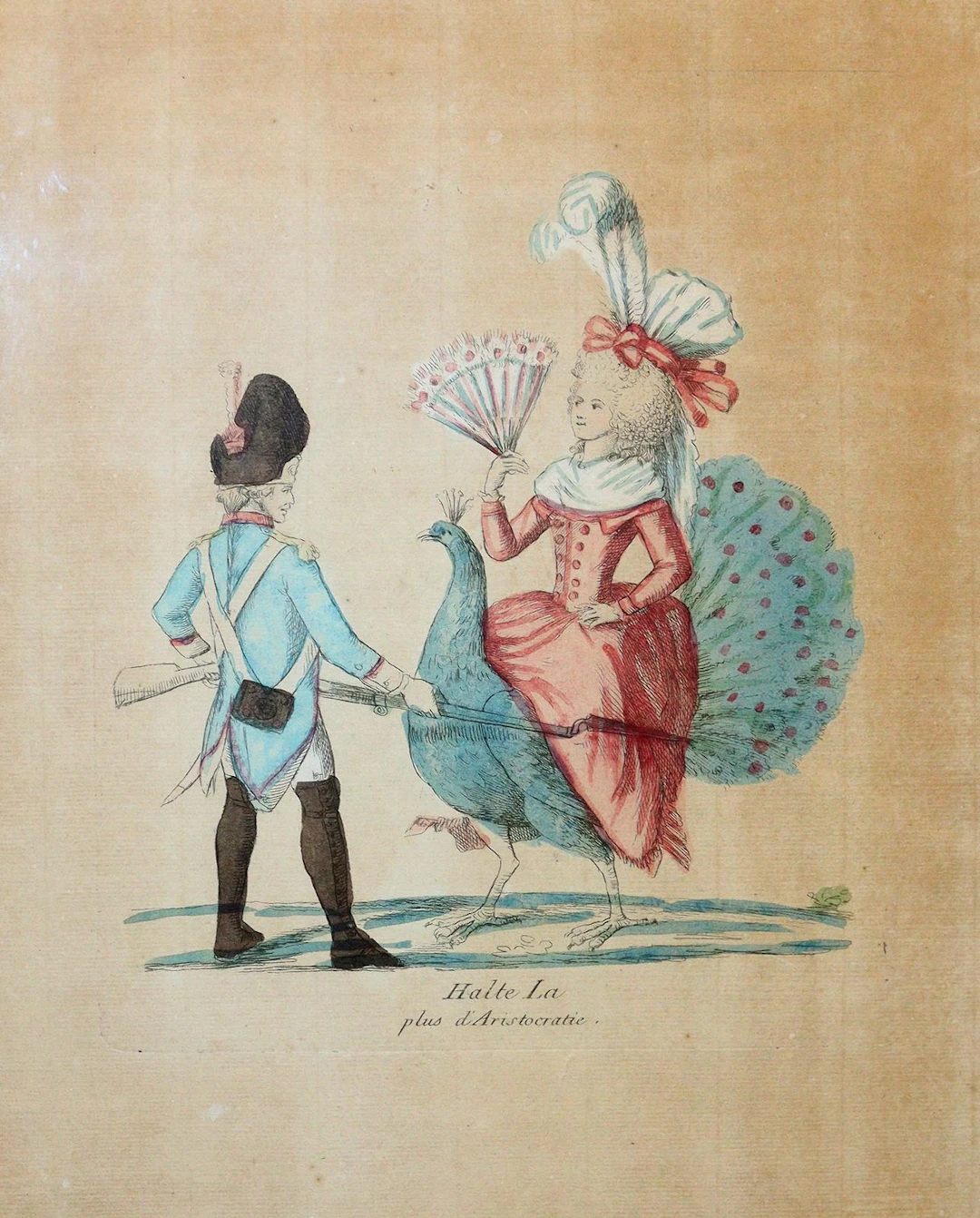 Französische Revolution. "Halte La plus d'Aristocratie". Aquarellierte