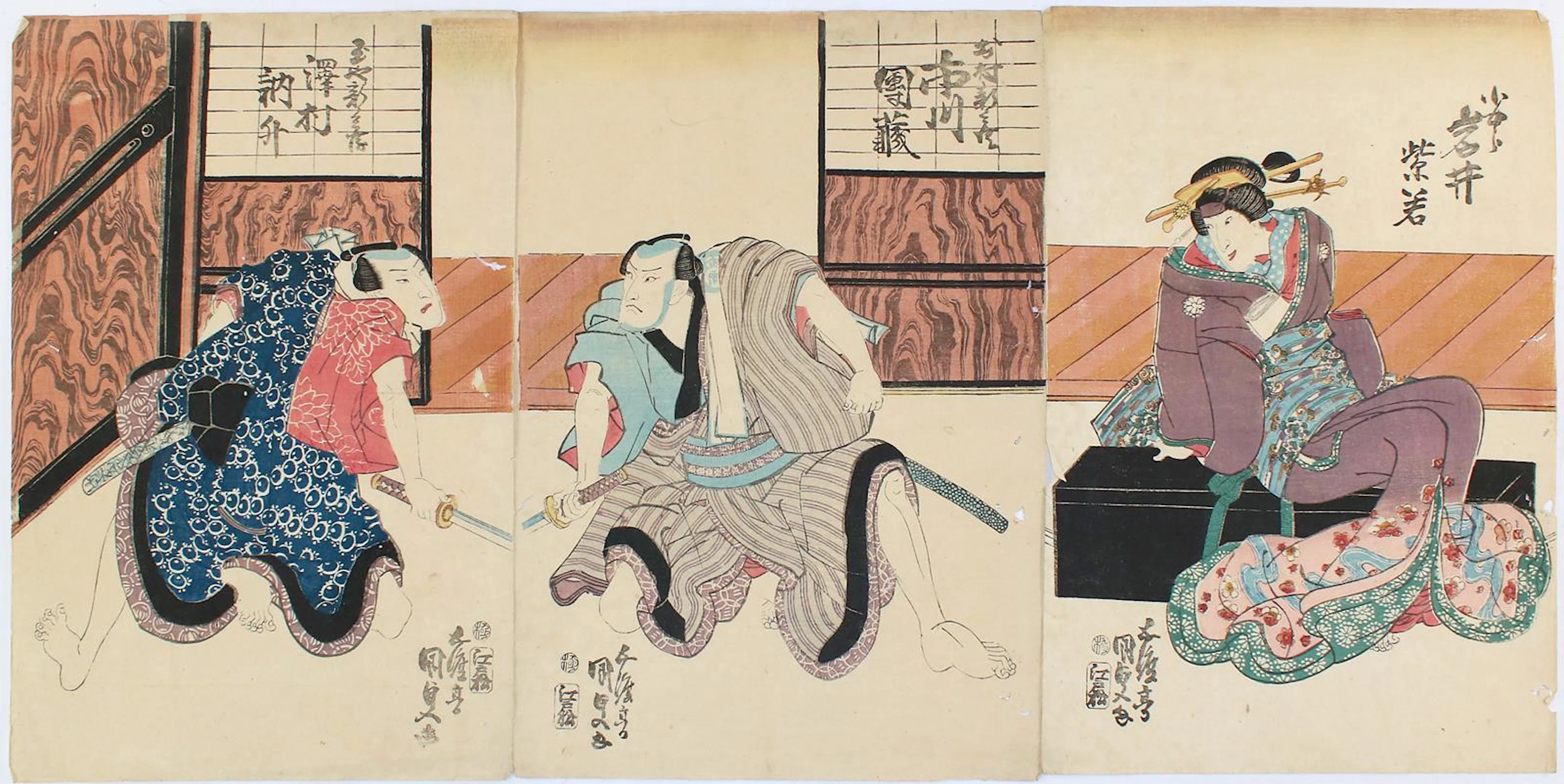 Kunisada. 2 Triptychen mit Schauspielern