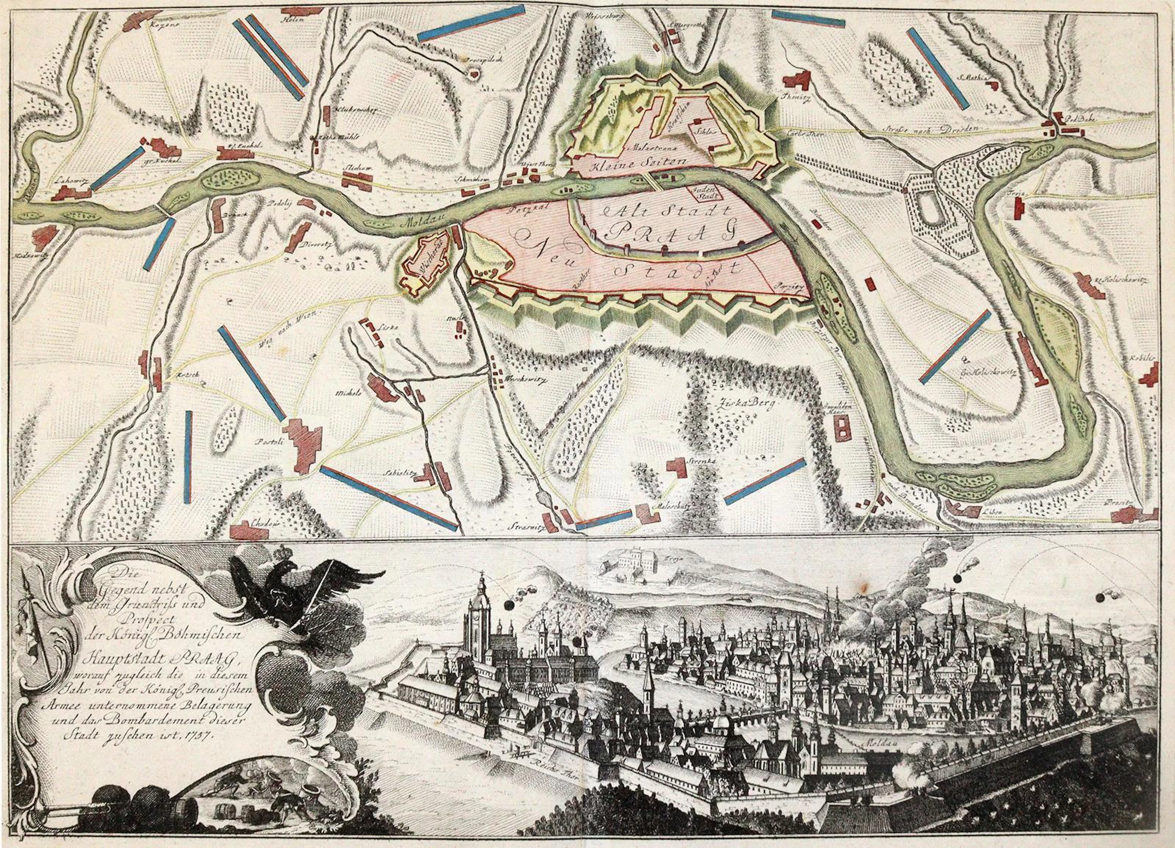 Prag. "Die Gegend nebst dem Grundriss und Prospect der Königl. Böhmischen