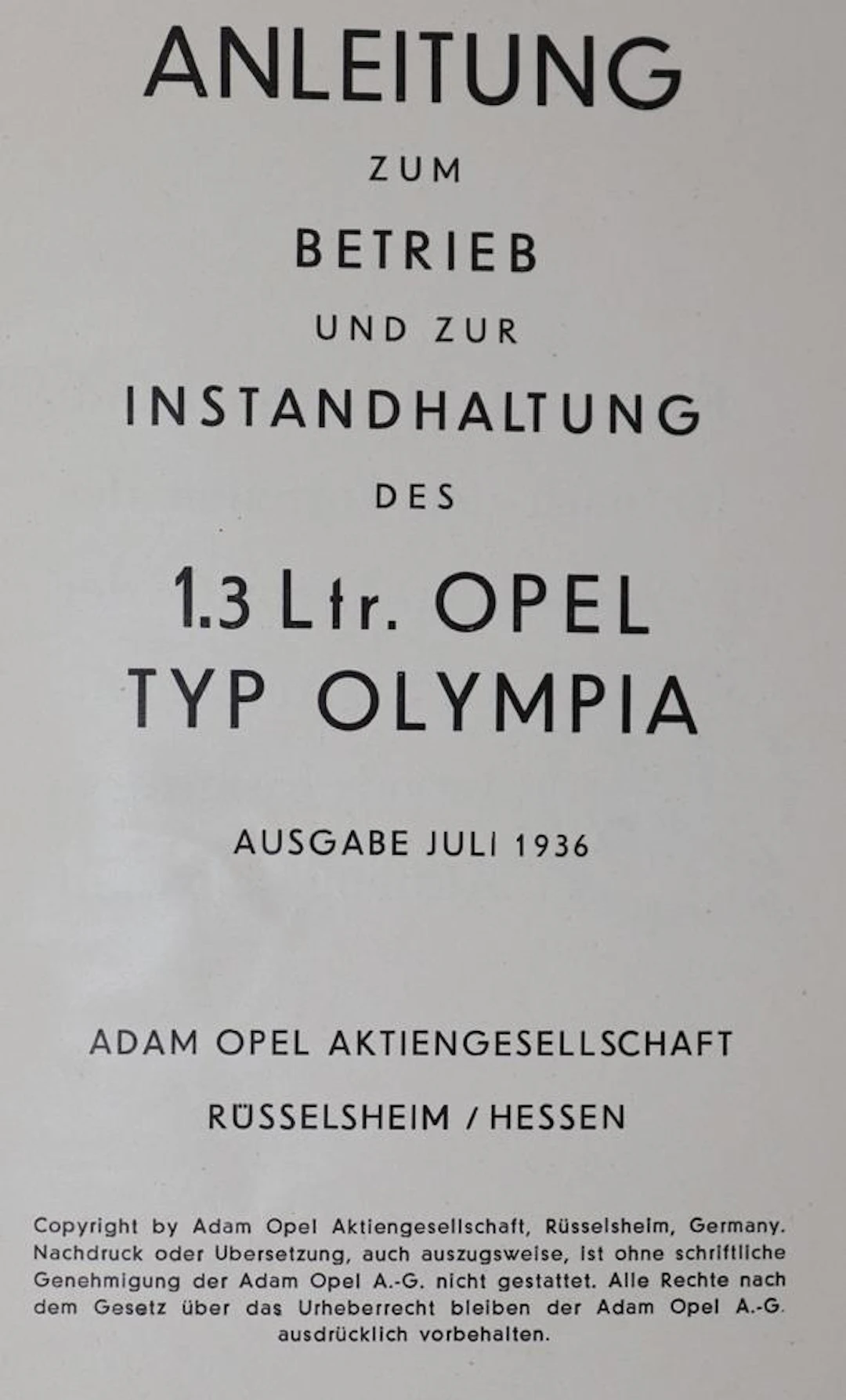 Opel AG. Anleitung zum Betrieb und zur Instandhaltung des 1.3 Ltr.