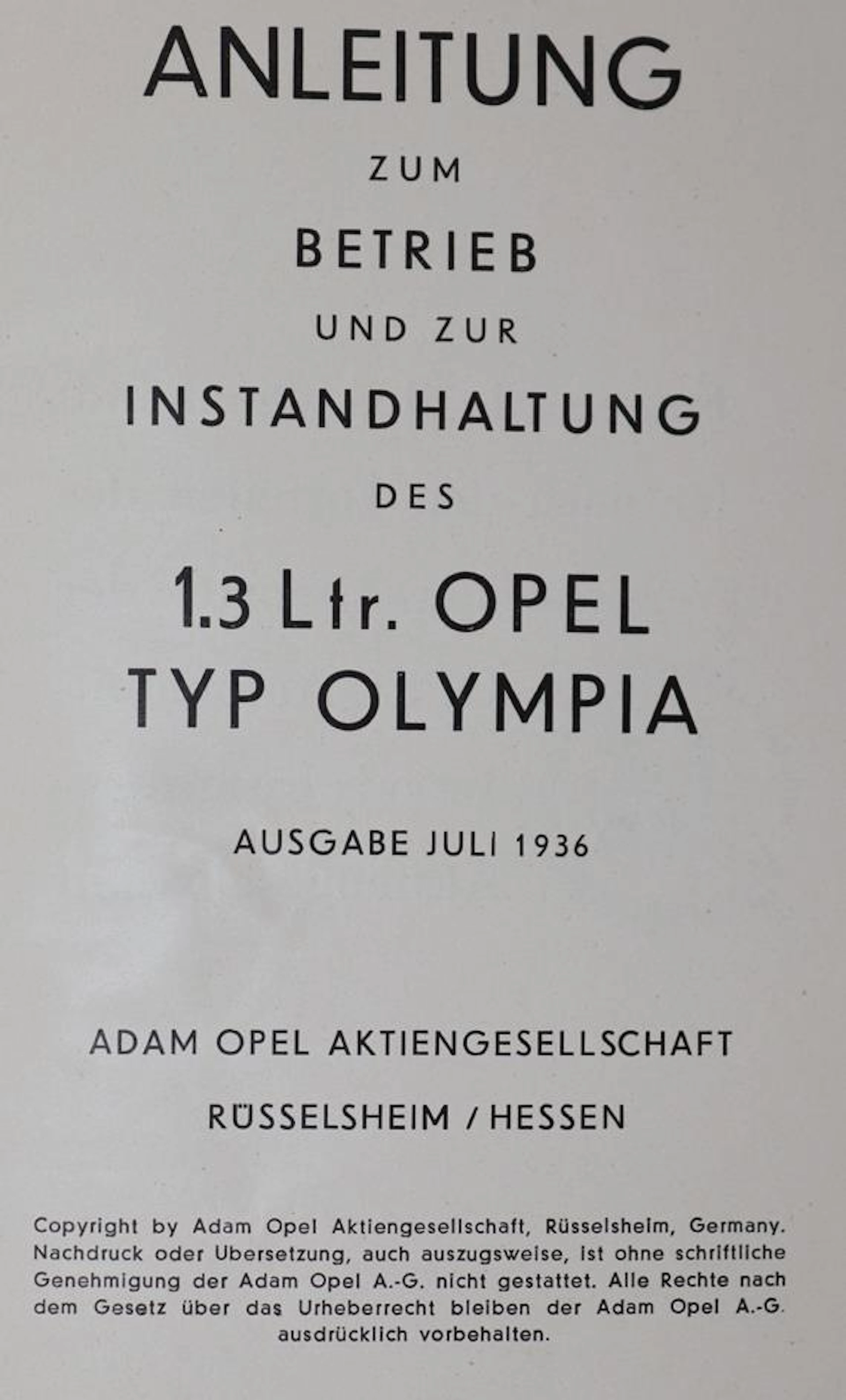 Opel AG. Anleitung zum Betrieb und zur Instandhaltung des 1.3 Ltr.