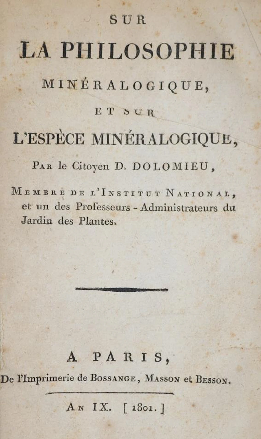 Dolomieu,D.de. Sur la philosophie mineralogique