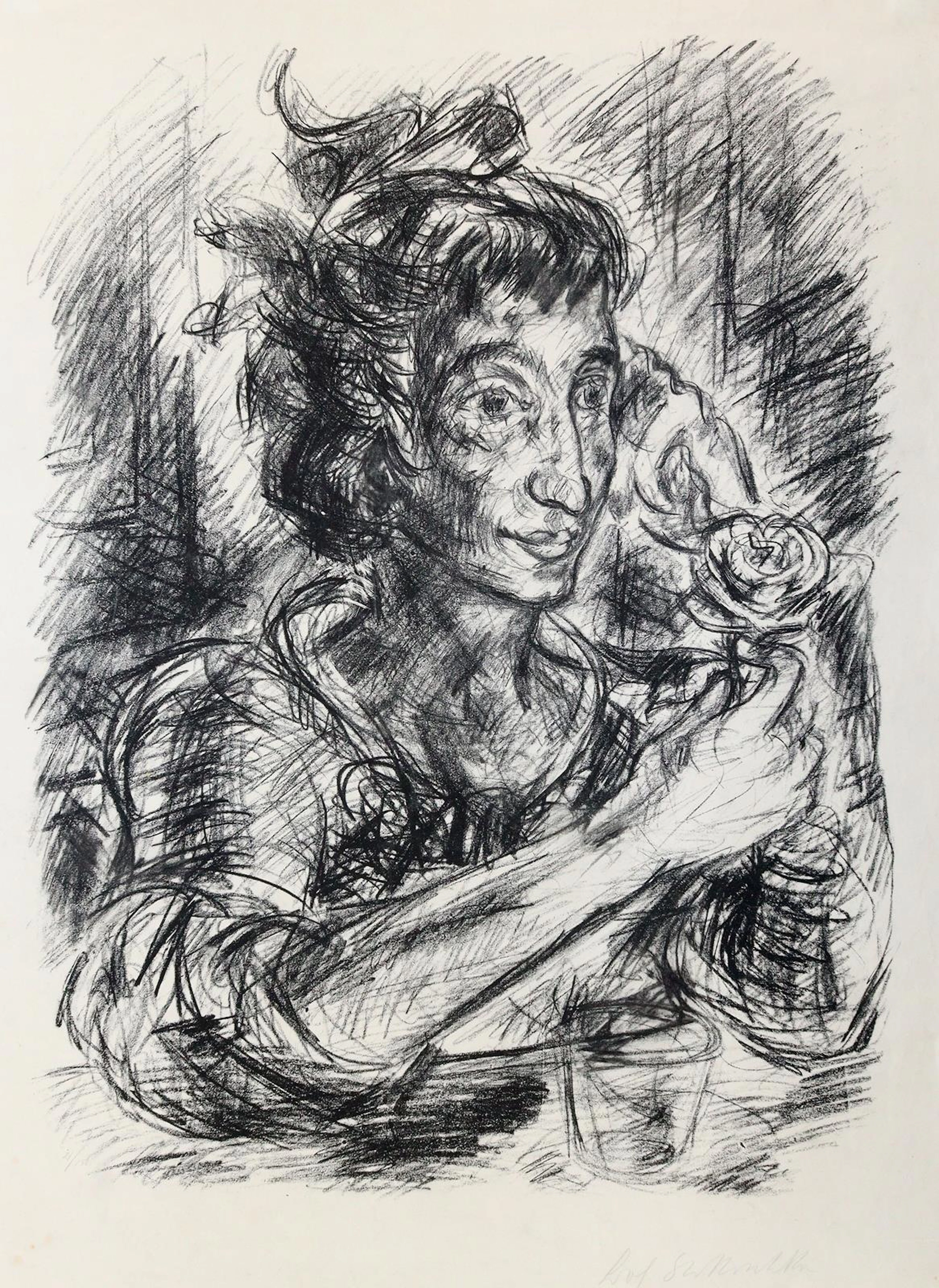 Kokoschka, Bohuslav (1892 Wien 1976). Frau mit einer Rose. Lithogr.