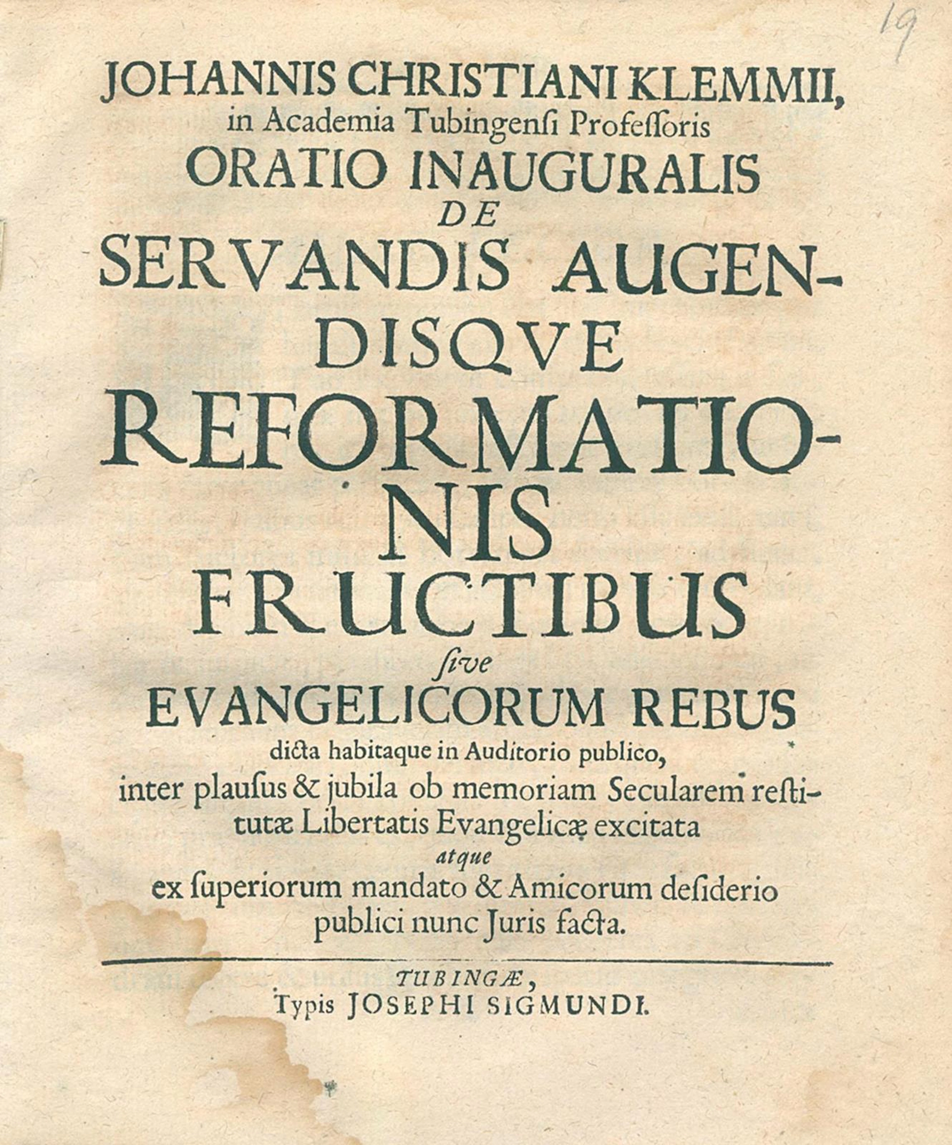 Klemm,J.C. Oratio inauguralis de servandis augendisque reformationis